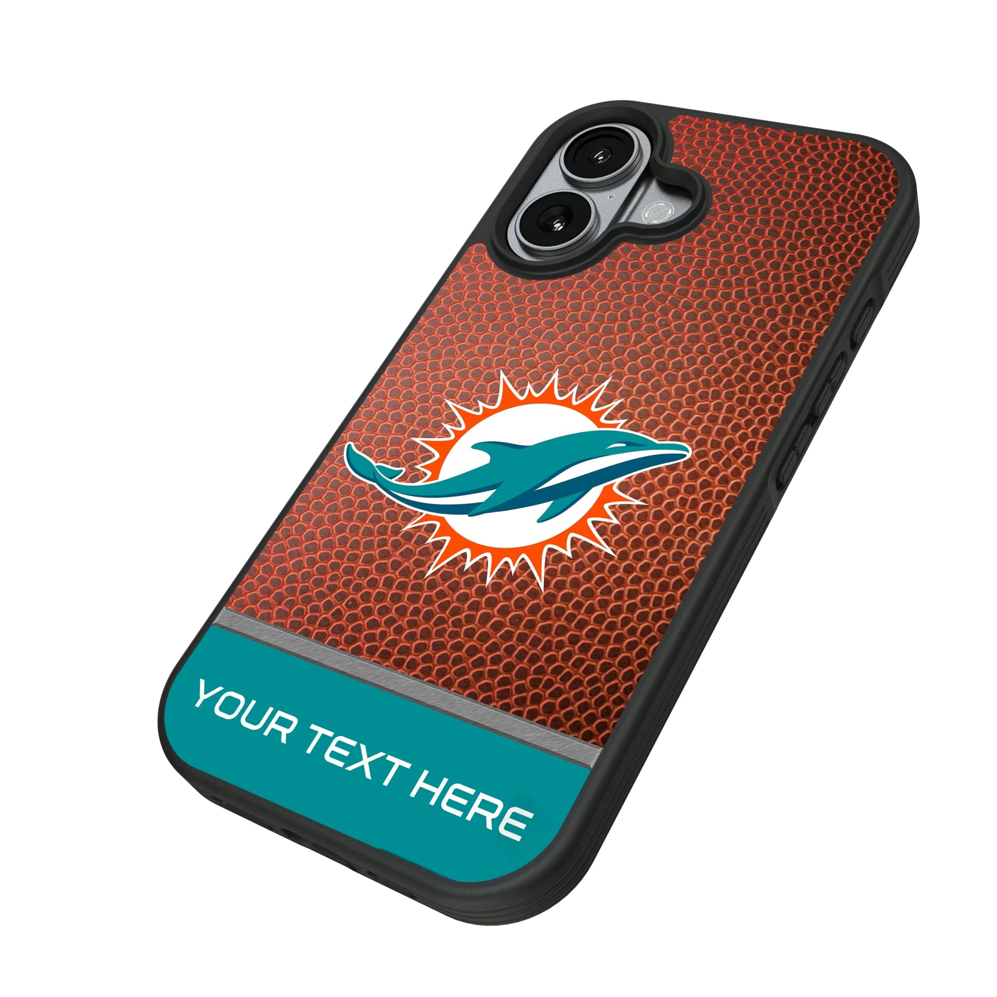 Miami Dolphins Personalized Football iPhone Bump Phone Case for Apple iPhone - Isometric View#Device_iPhone 17