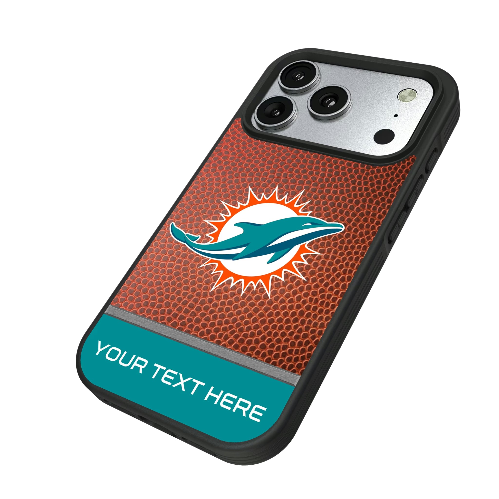Miami Dolphins Personalized Football iPhone Bump Phone Case for Apple iPhone - Isometric View#Device_iPhone 17 Pro