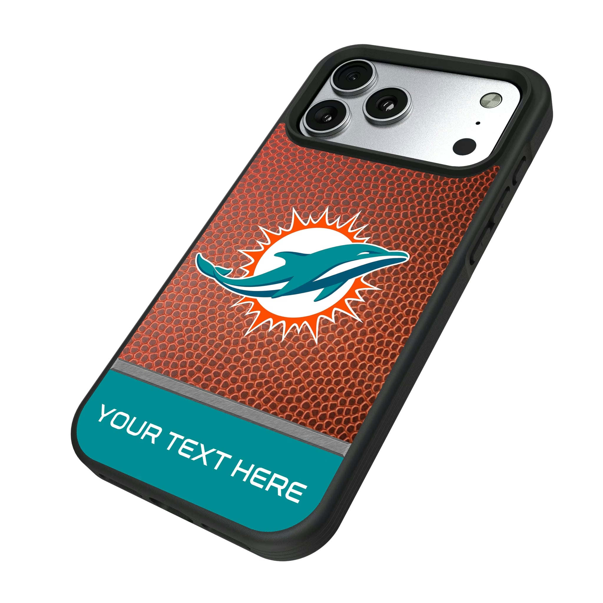 Miami Dolphins Personalized Football iPhone Bump Phone Case for Apple iPhone - Isometric View#Device_iPhone 17 Pro Max