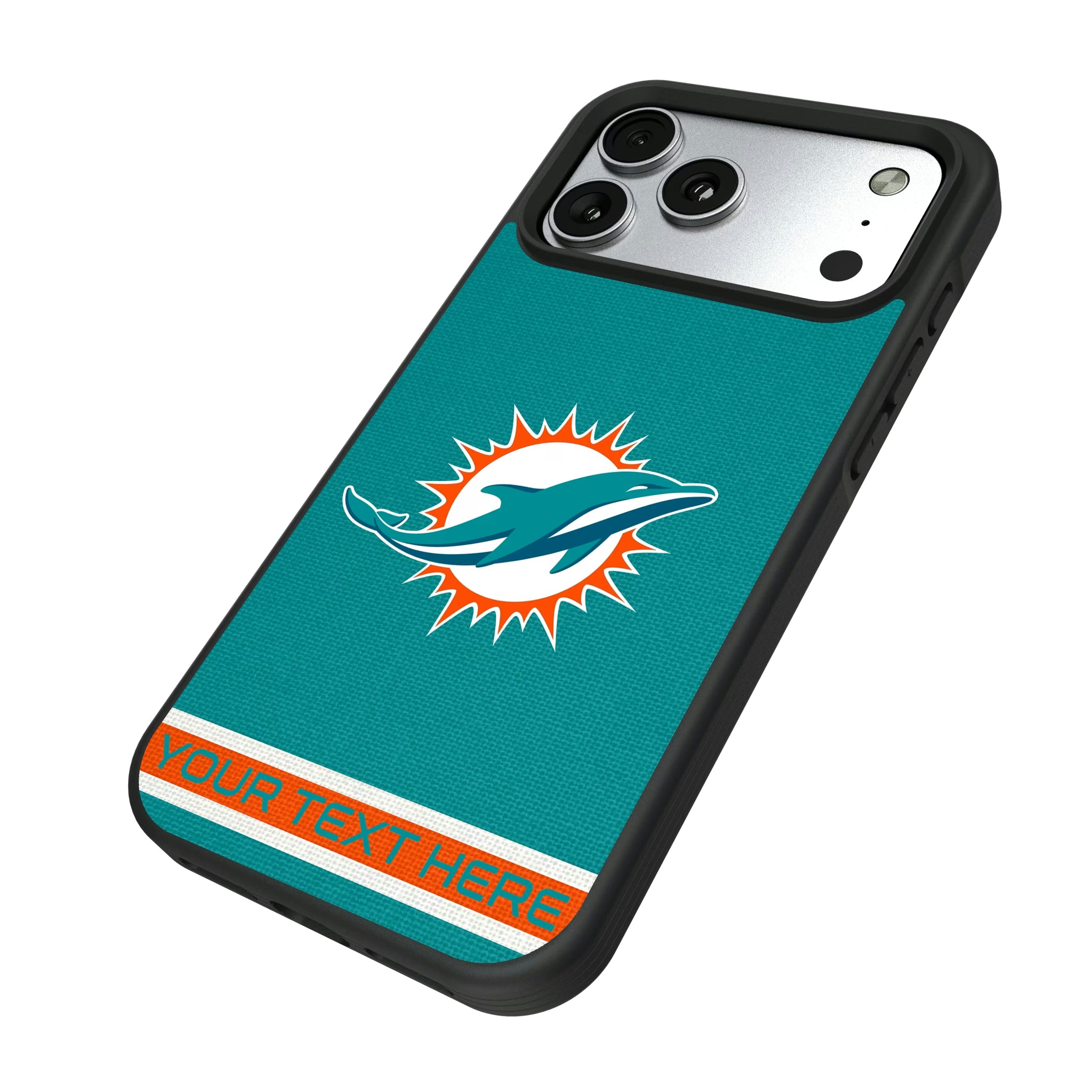 Miami Dolphins Personalized Stripe iPhone Bump Phone Case for Apple iPhone - Isometric View#Device_iPhone 17 Pro Max