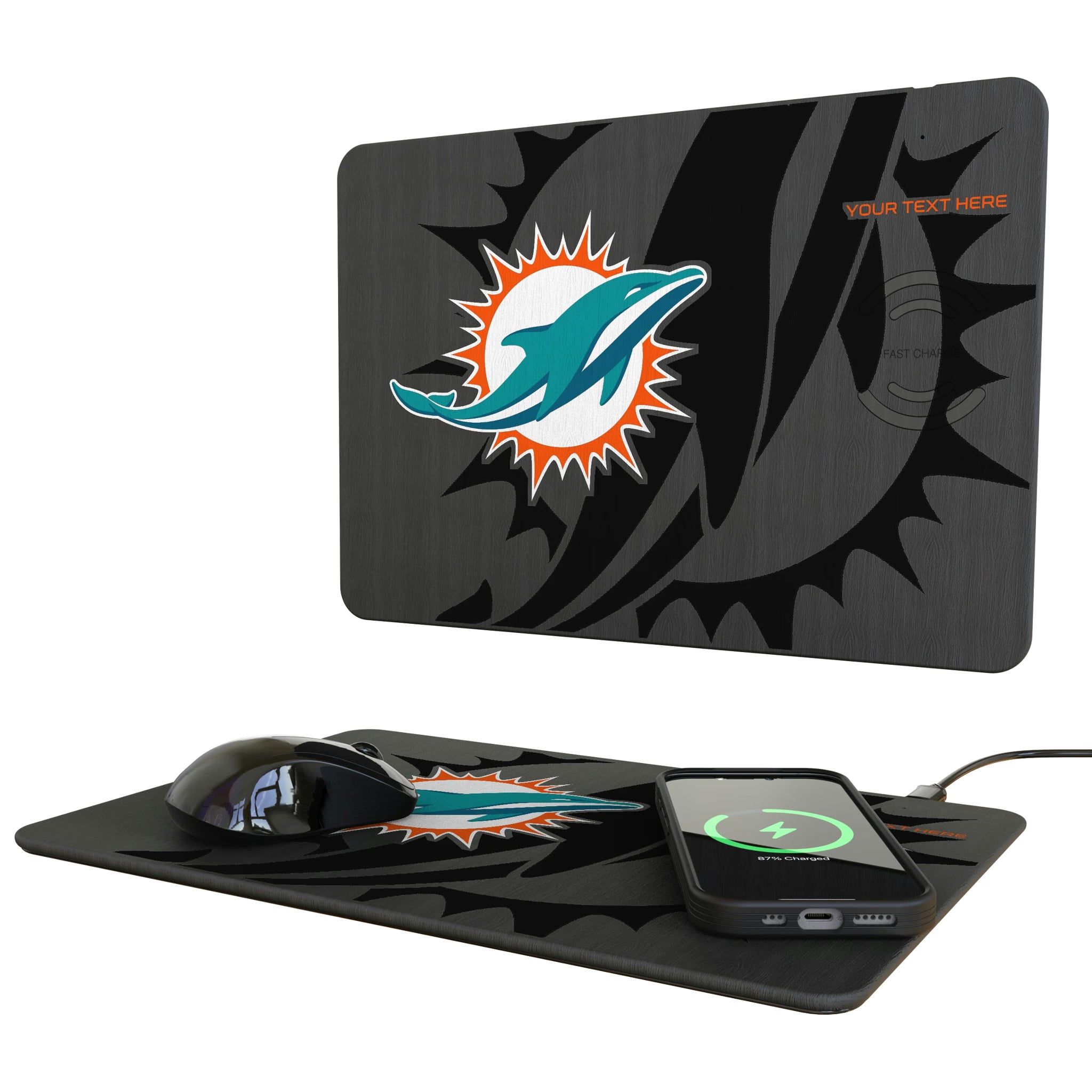 Miami Dolphins Personalized Tilt 15-Watt Wireless Charger and Mouse Pad