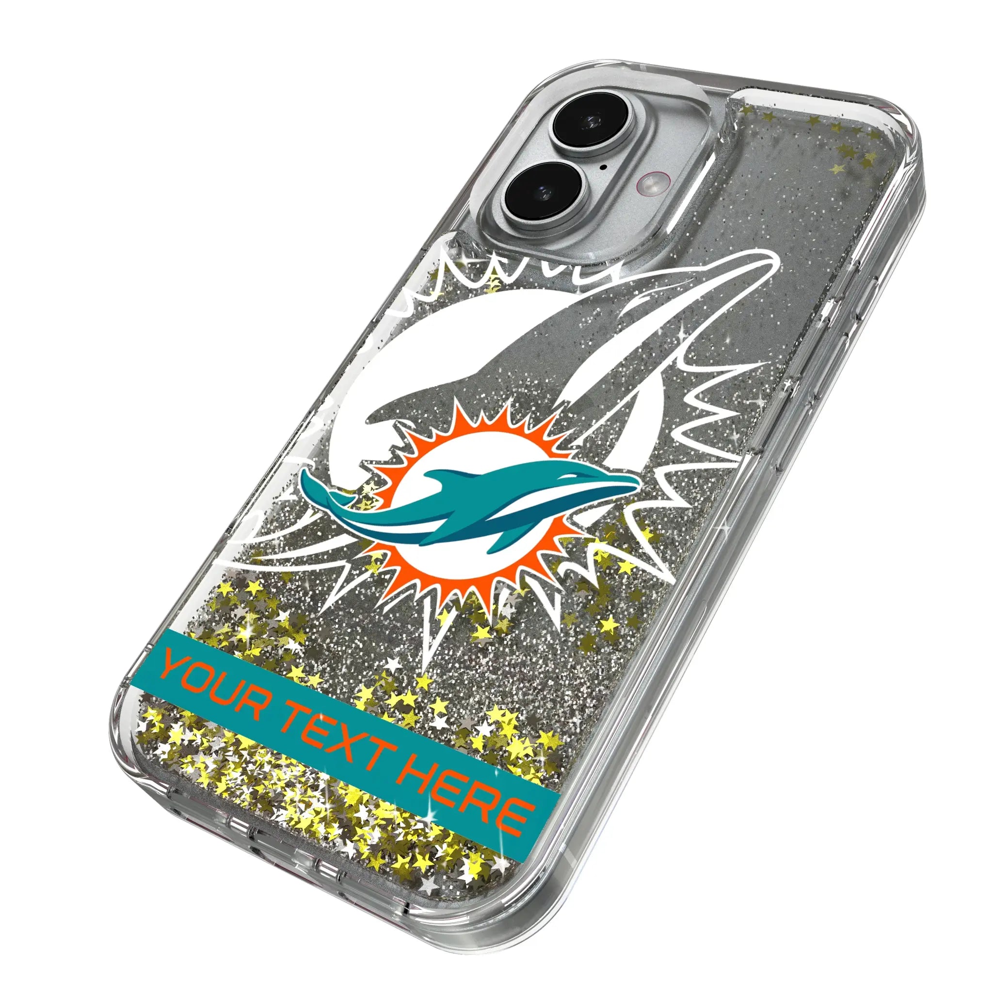 Miami Dolphins Personalized Tilt iPhone Glitter Phone Case for Apple iPhone - Isometric View