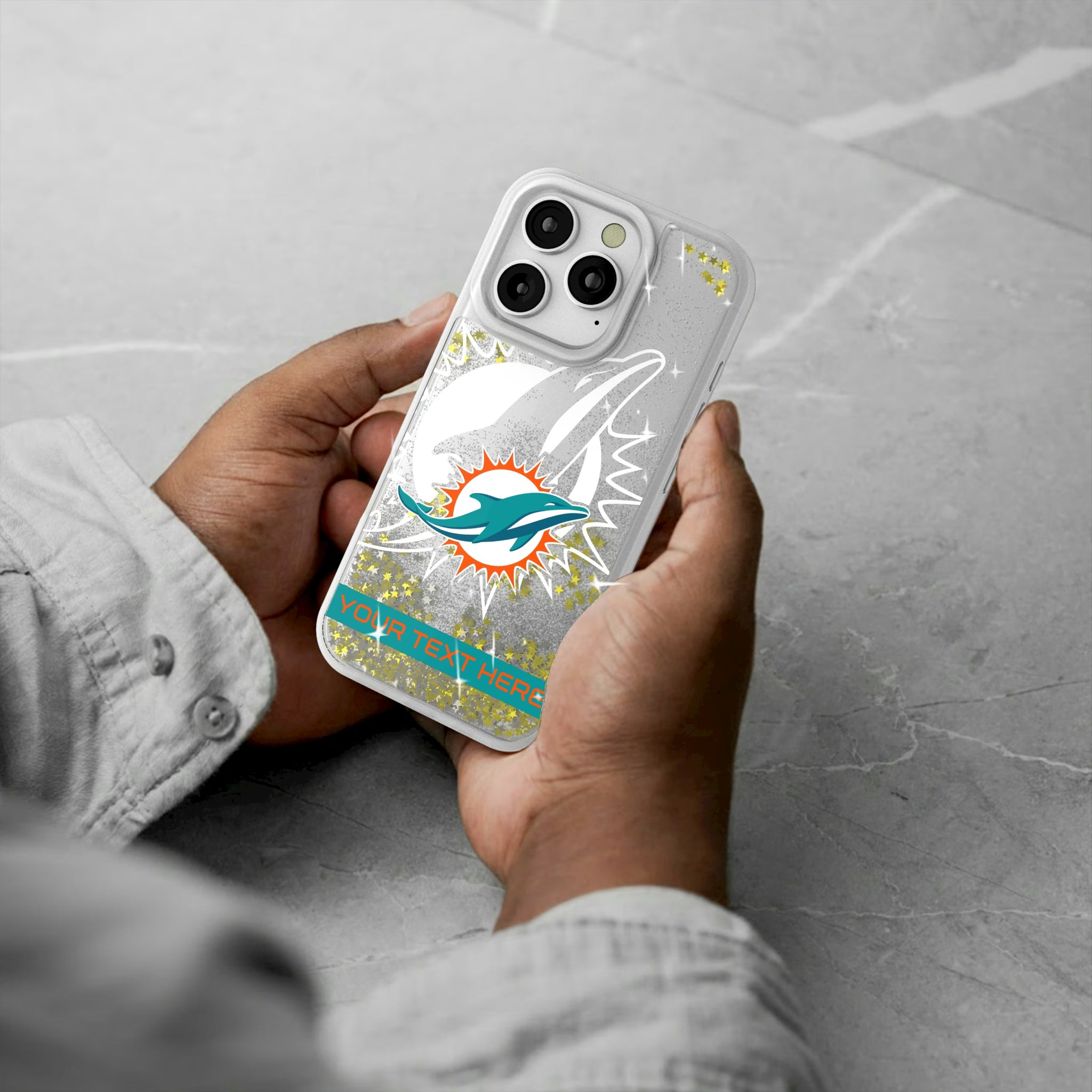 Miami Dolphins Personalized Tilt iPhone Glitter Phone Case for Apple iPhone - Lifestyle#Device_iPhone 16 Pro