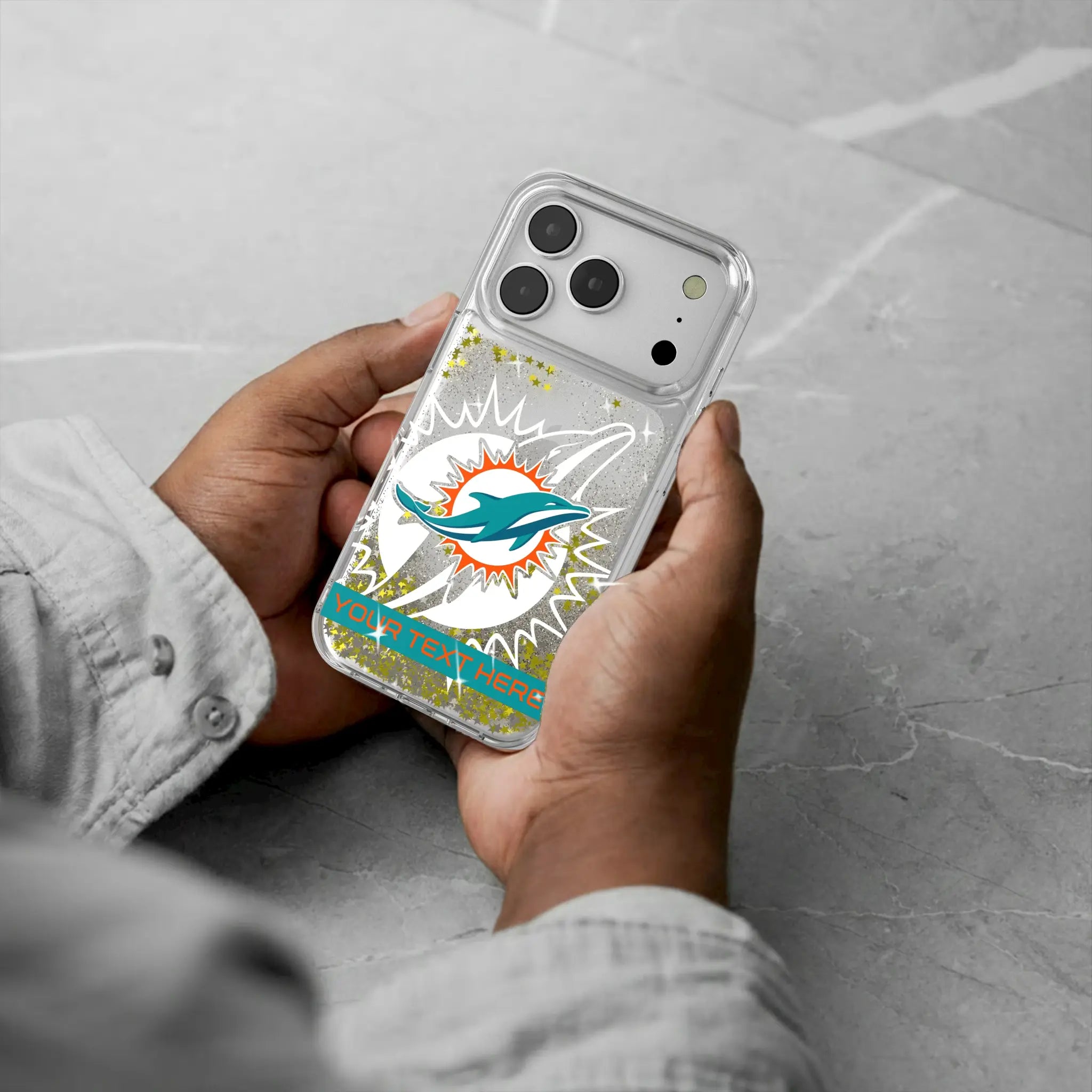 Miami Dolphins Personalized Tilt iPhone Glitter Phone Case for Apple iPhone - Lifestyle#Device_iPhone 17 Pro