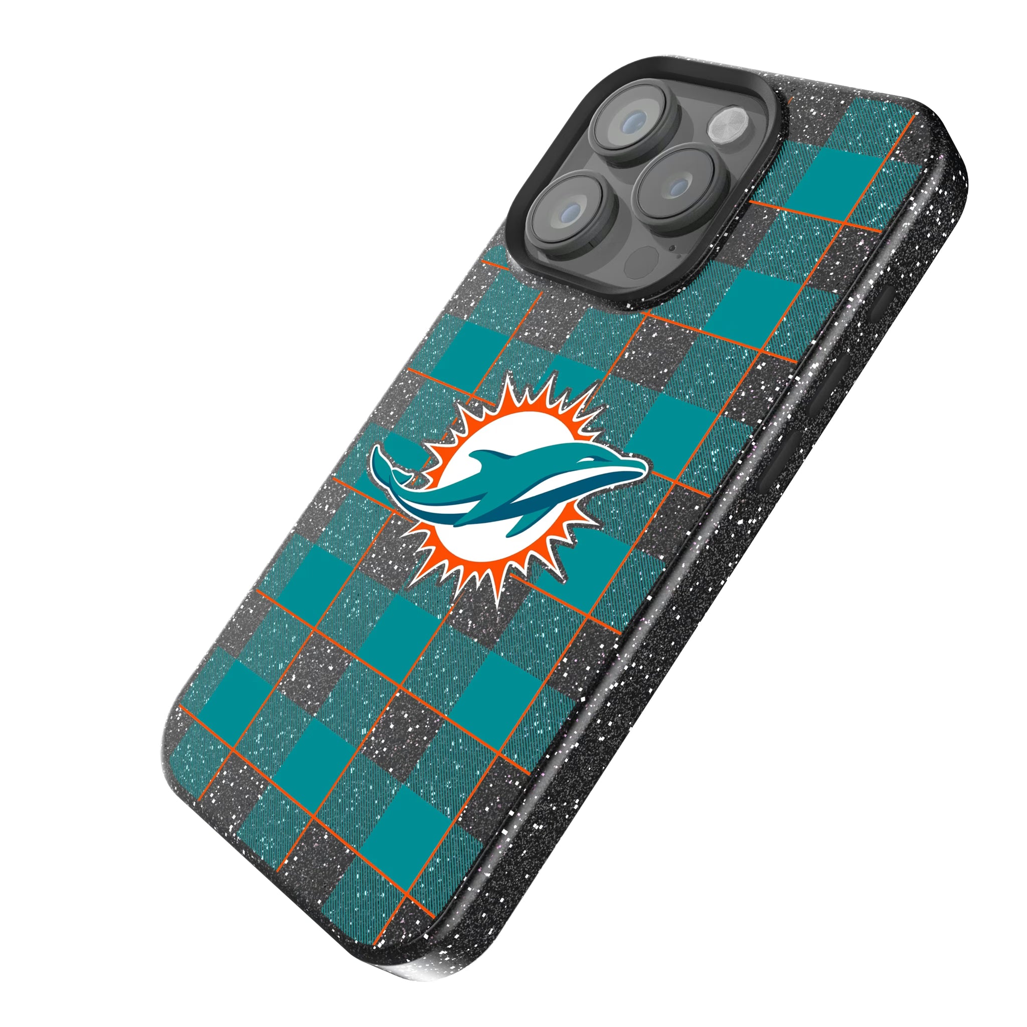 Miami Dolphins Plaid iPhone Bling Phone Case for Apple iPhone - Isometric View