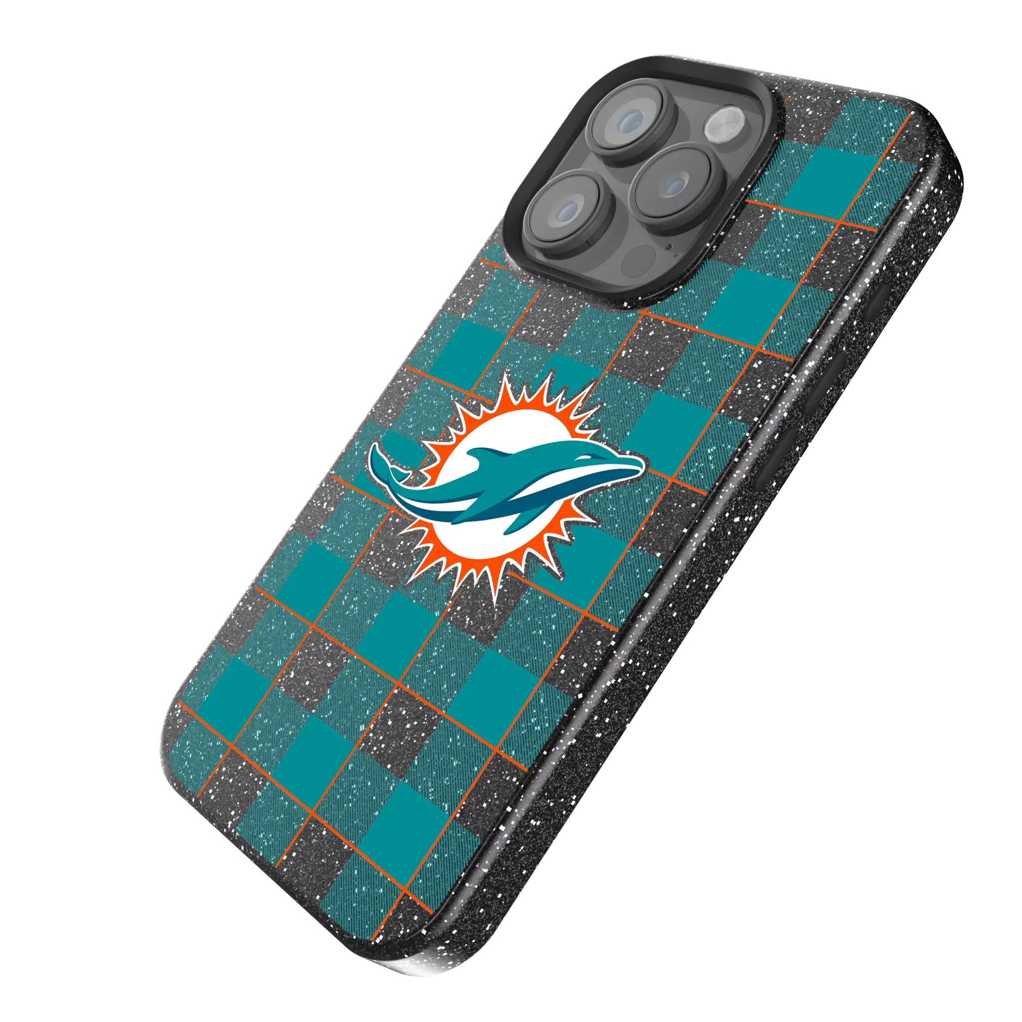 Miami Dolphins Plaid iPhone Bling Phone Case for Apple iPhone - Isometric View