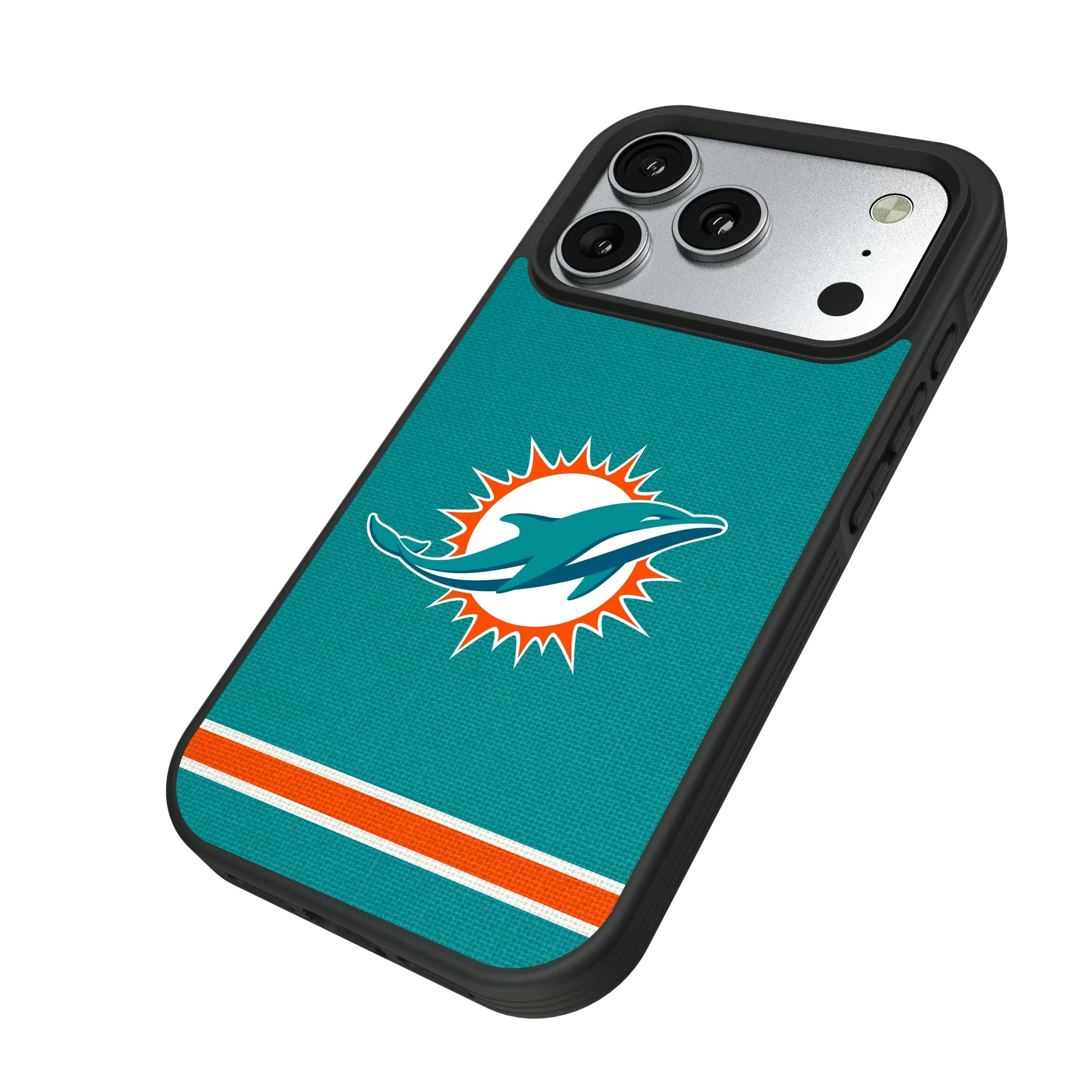 Miami Dolphins Stripe iPhone Bump Phone Case for Apple iPhone - Isometric View#Device_iPhone 17 Pro