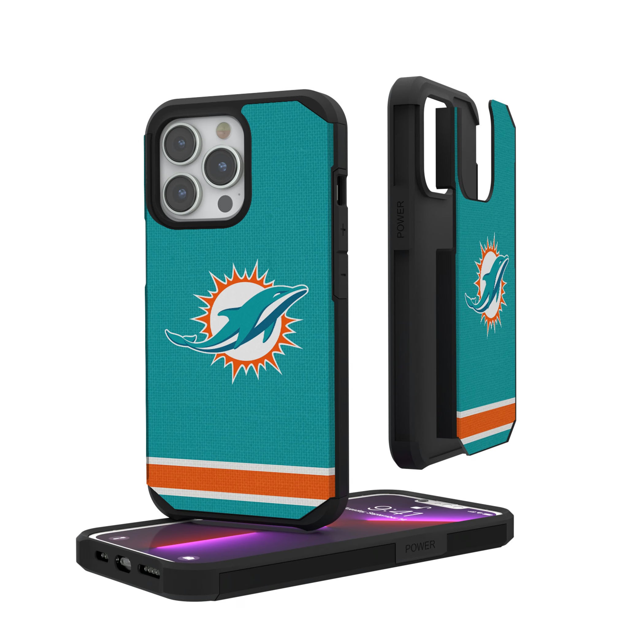 Miami Dolphins Stripe iPhone Rugged Phone Case for Apple iPhone
