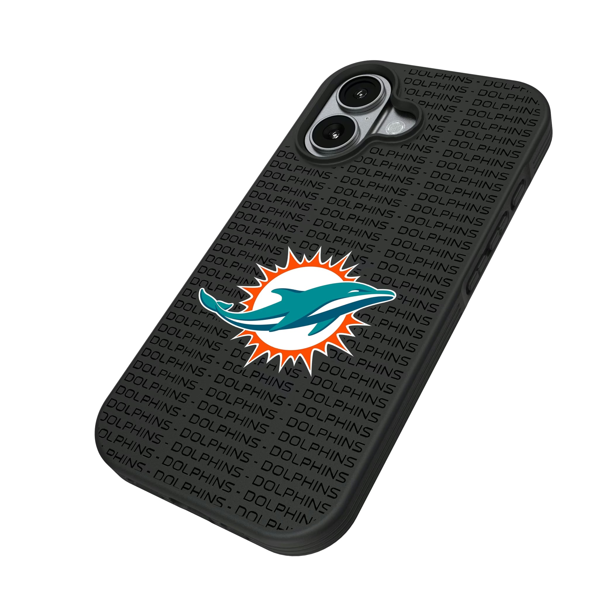 Miami Dolphins Text Backdrop iPhone Bump Phone Case for Apple iPhone - Isometric View#Device_iPhone 17