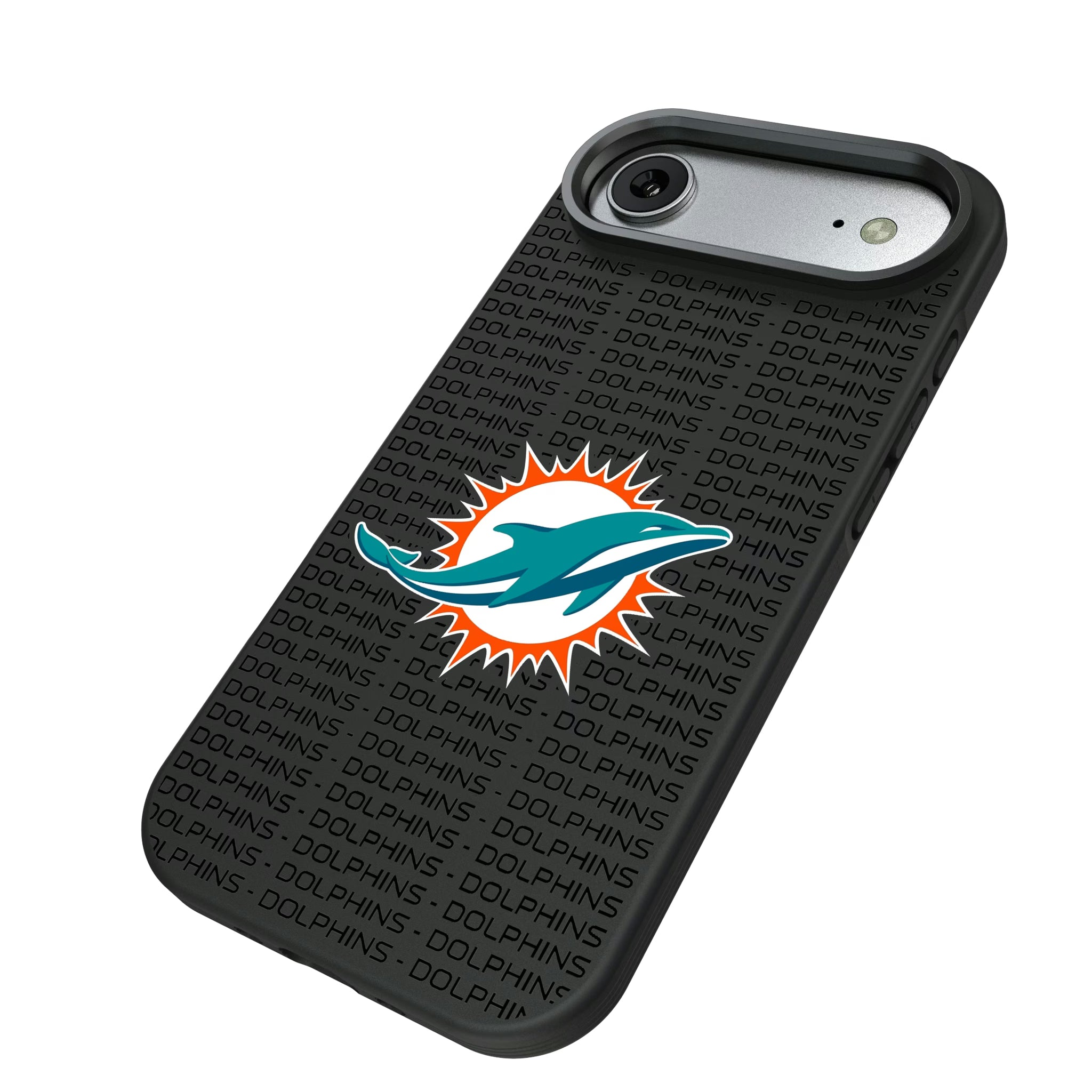 Miami Dolphins Text Backdrop iPhone Bump Phone Case for Apple iPhone - Isometric View#Device_iPhone Air