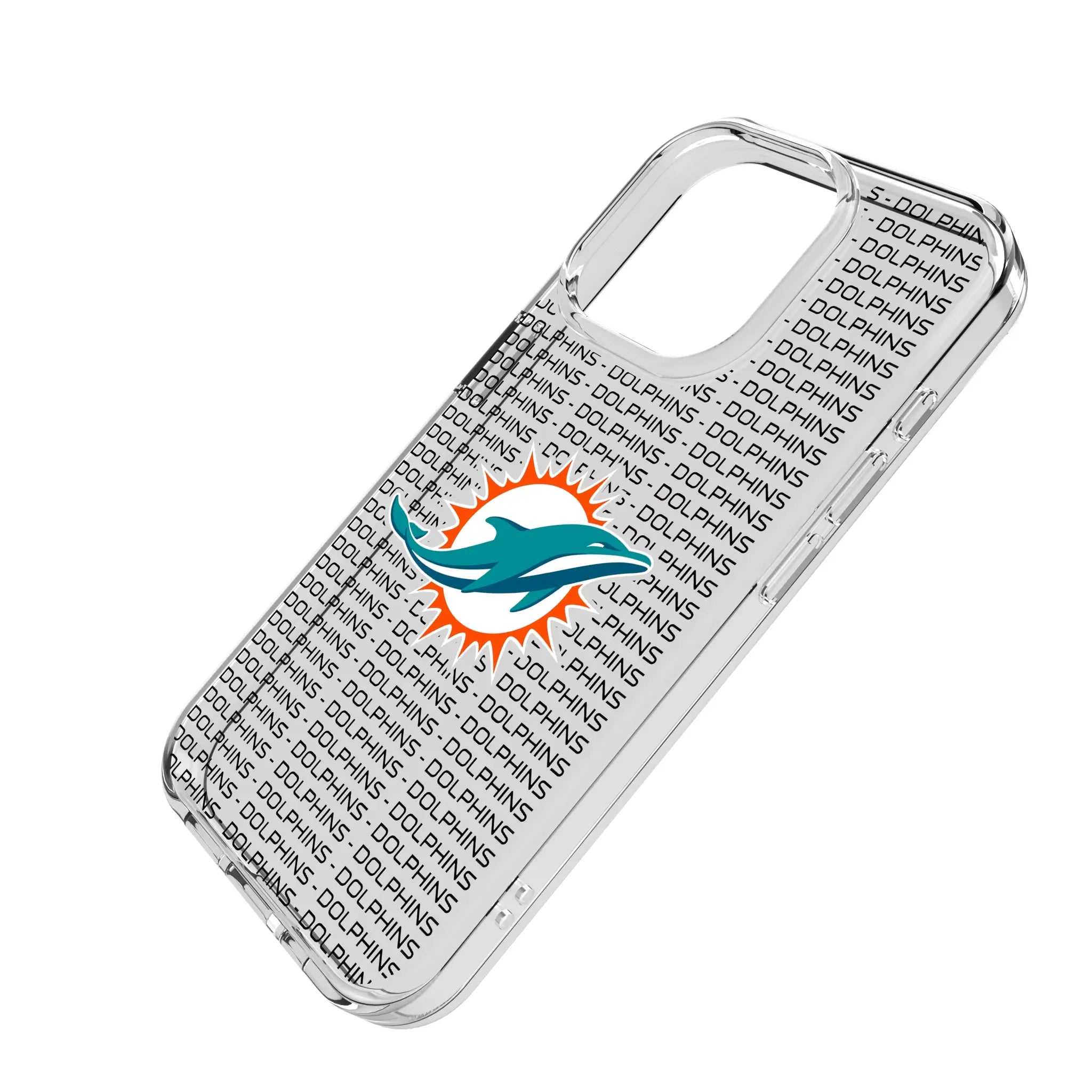 Miami Dolphins Text Backdrop iPhone Clear Phone Case for Apple iPhone - Isometric View