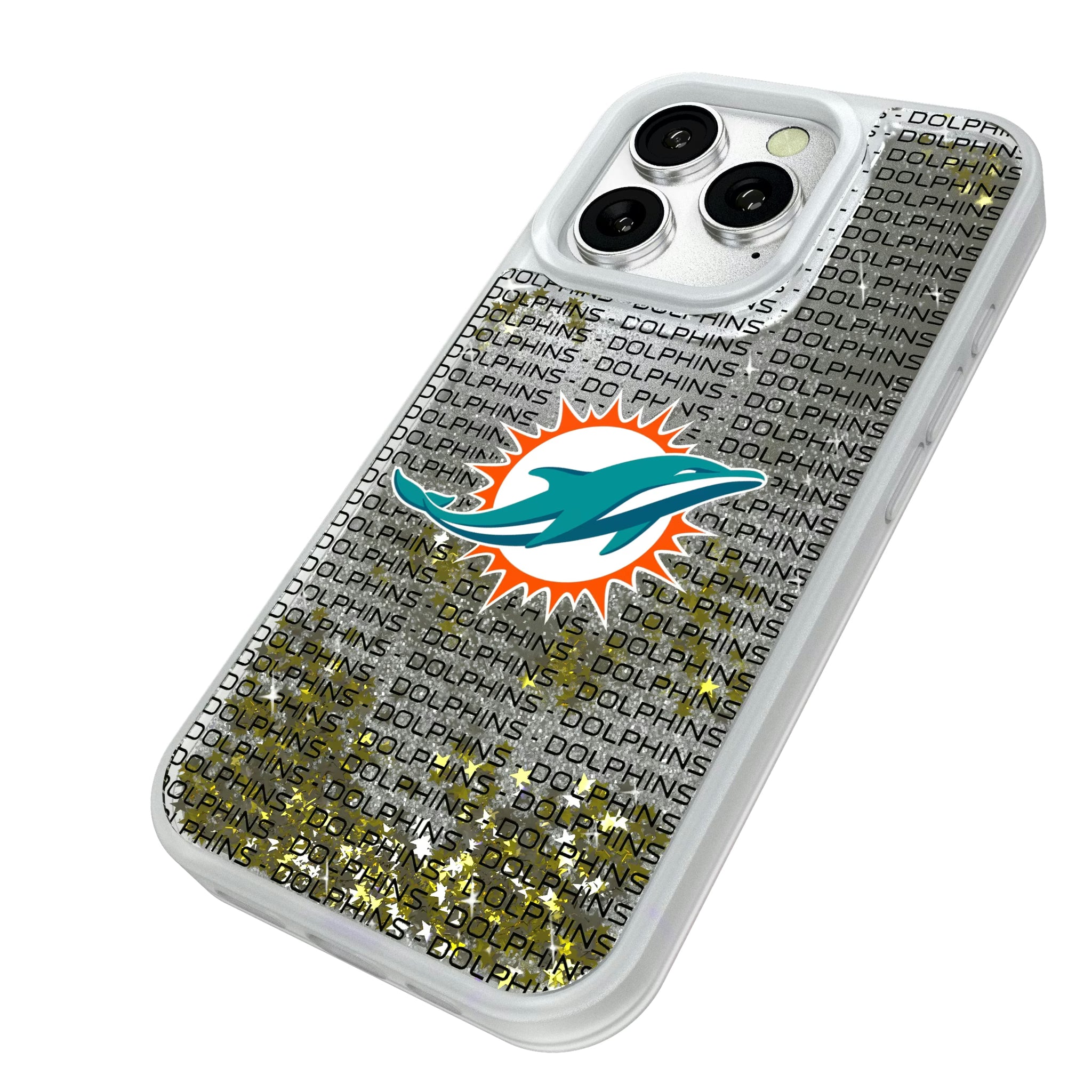 Miami Dolphins Text Backdrop iPhone Glitter Phone Case for Apple iPhone - Isometric View#Device_iPhone 16 Pro