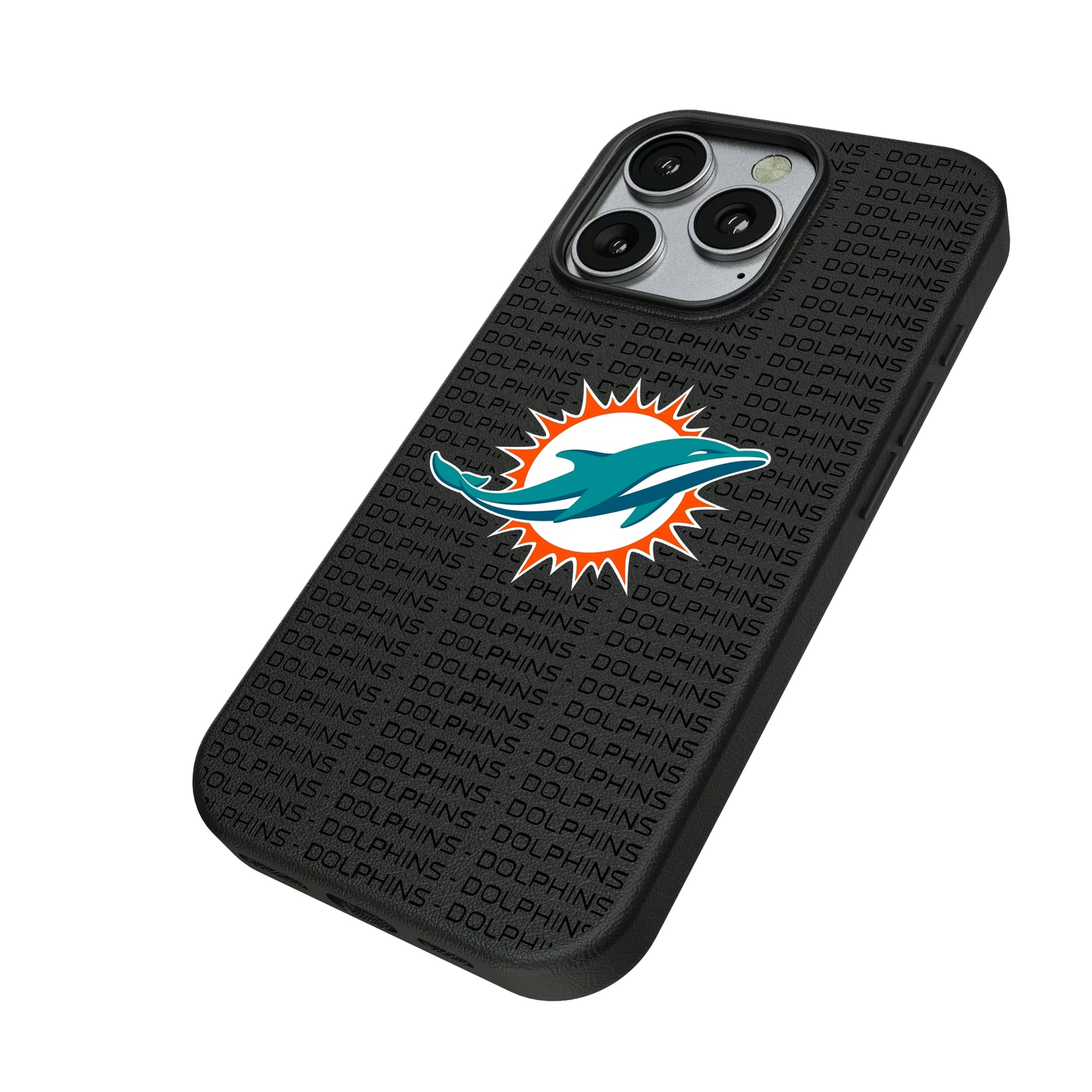 Miami Dolphins Text Backdrop iPhone MagSafe Compatible Phone Case for Apple iPhone - Isometric View