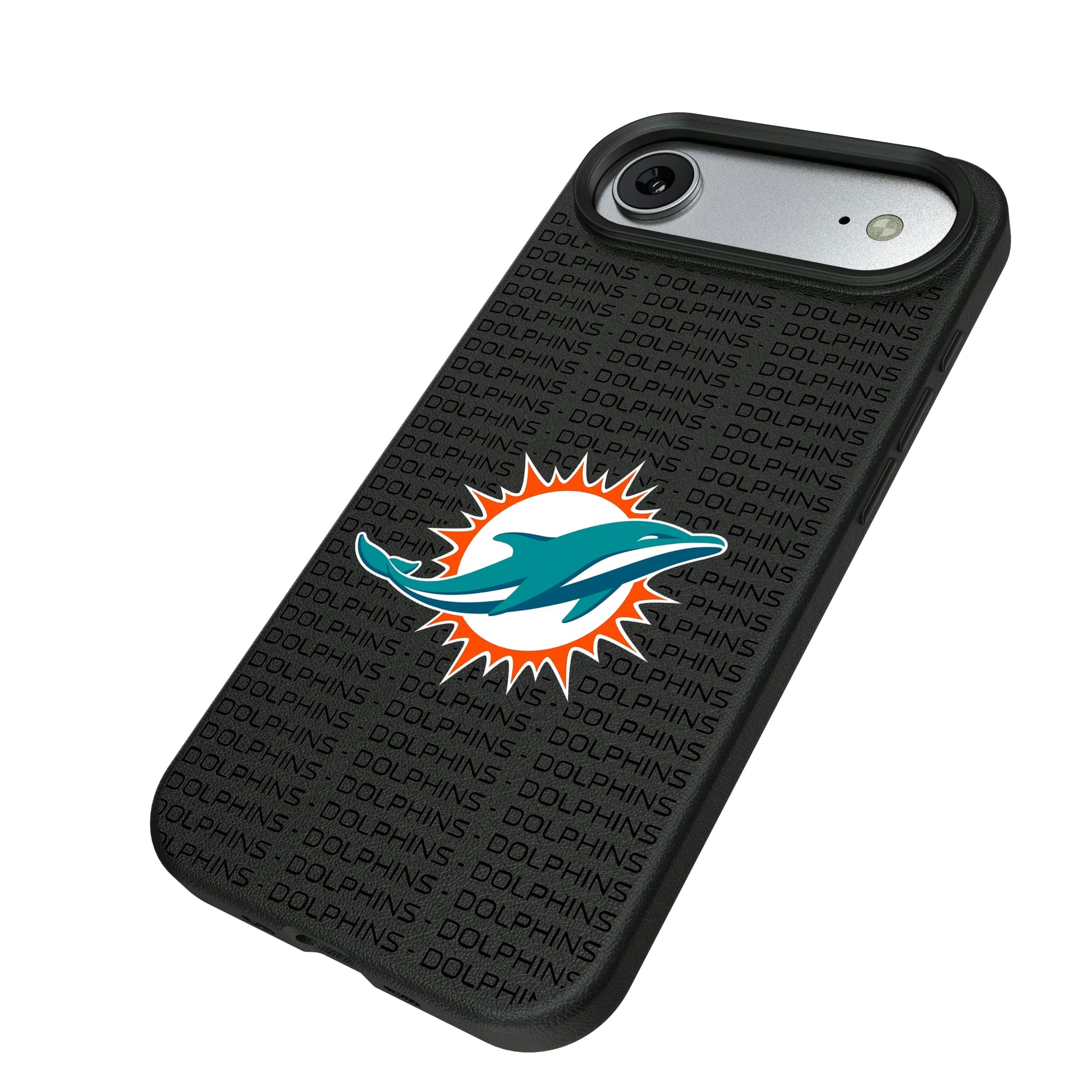 Miami Dolphins Text Backdrop iPhone MagSafe Compatible Phone Case for Apple iPhone - Isometric View#Device_iPhone Air