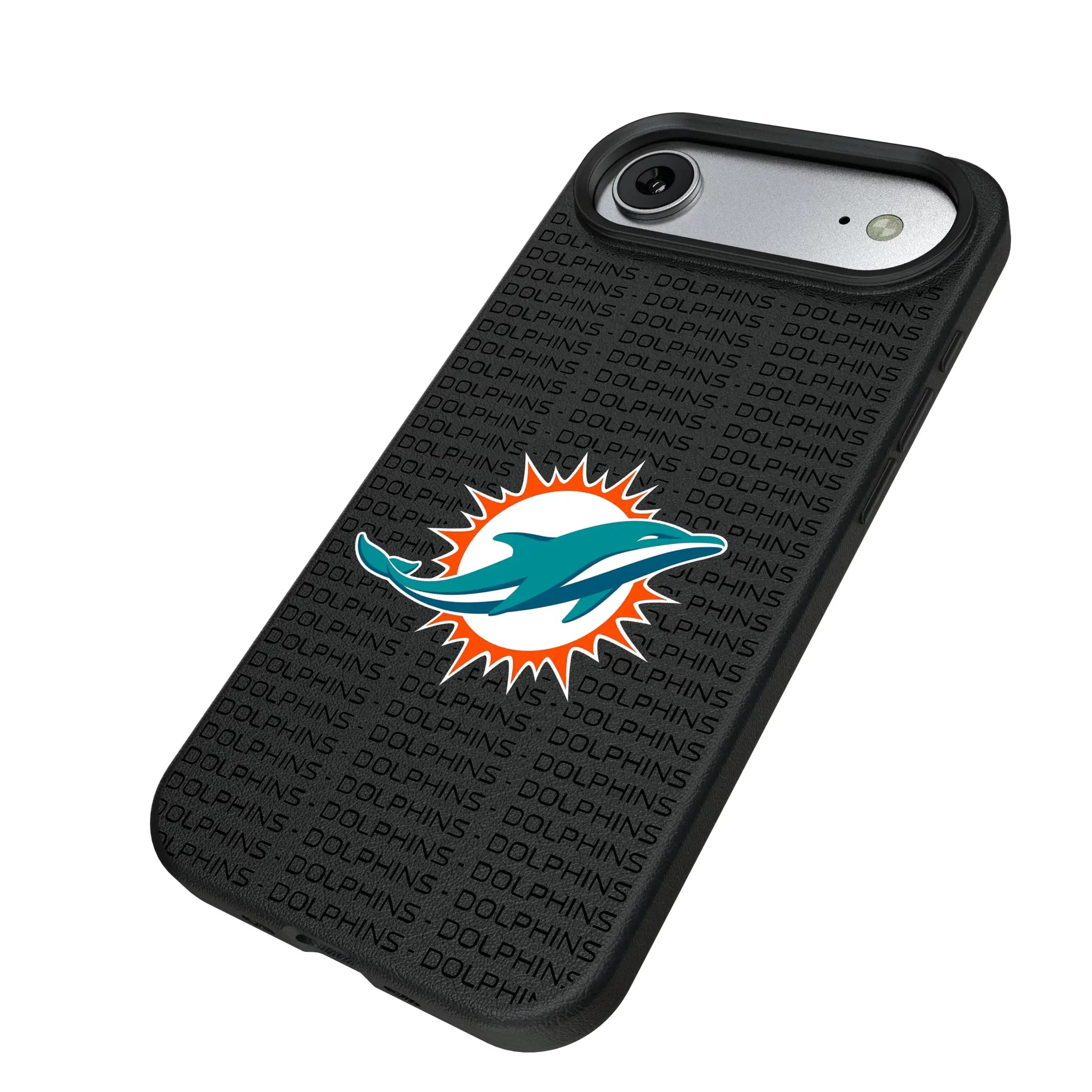 Miami Dolphins Text Backdrop iPhone MagSafe Compatible Phone Case for Apple iPhone - Isometric View#Device_iPhone Air
