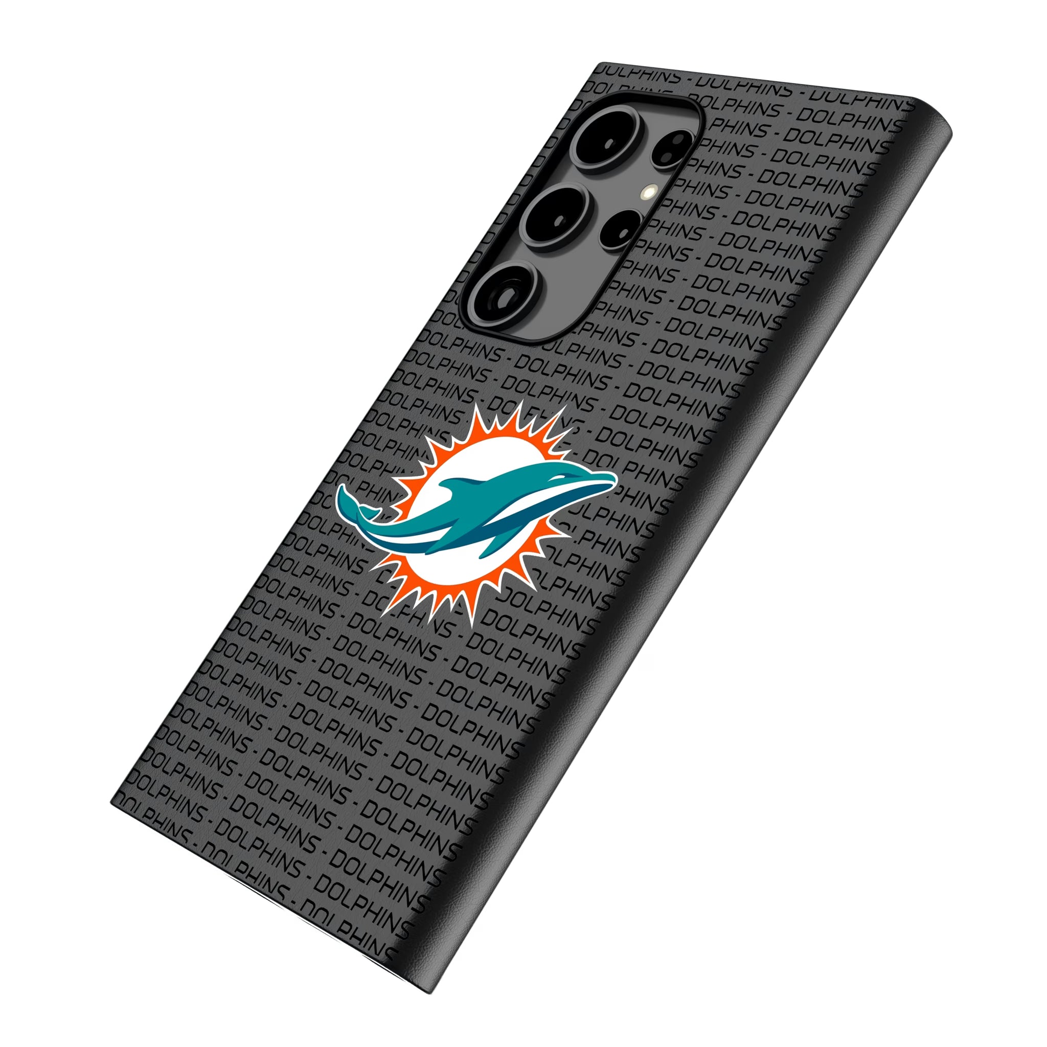 Miami Dolphins Text Backdrop Galaxy MagSafe Compatible Phone Case for Samsung Galaxy - Isometric View