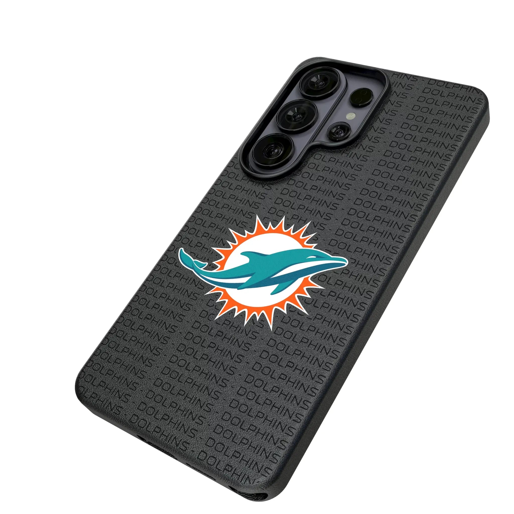 Miami Dolphins Text Backdrop Galaxy MagSafe Compatible Phone Case for Samsung Galaxy - Isometric View#Device_Galaxy S26 Ultra