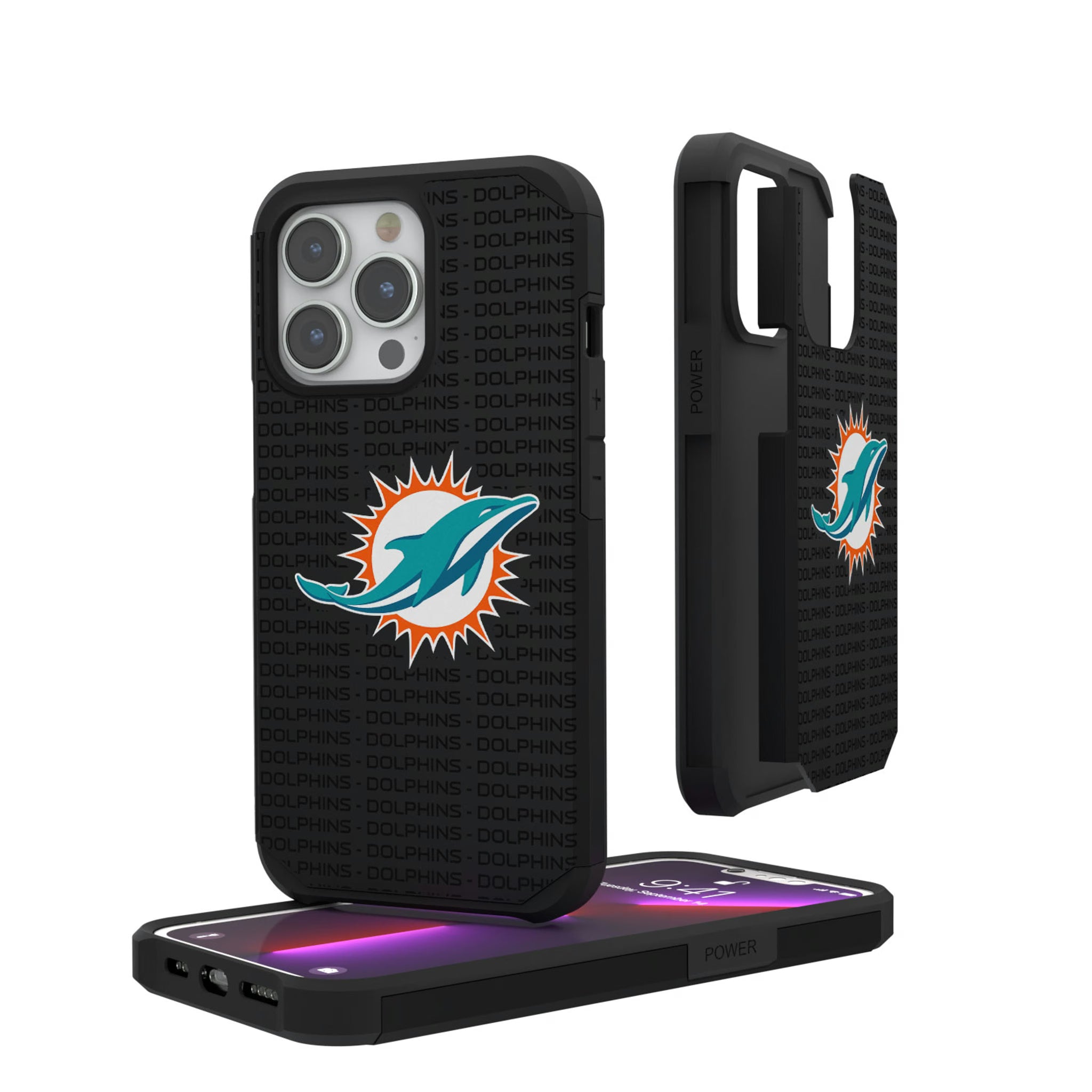 Miami Dolphins Text Backdrop iPhone Rugged Phone Case for Apple iPhone