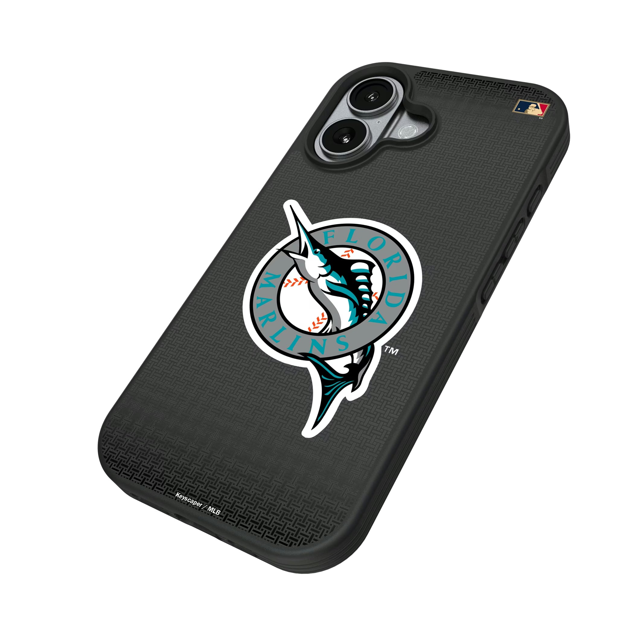 Miami Marlins 1993-2011 - Cooperstown Collection Linen iPhone Bump Phone Case for Apple iPhone - Isometric View#Device_iPhone 17