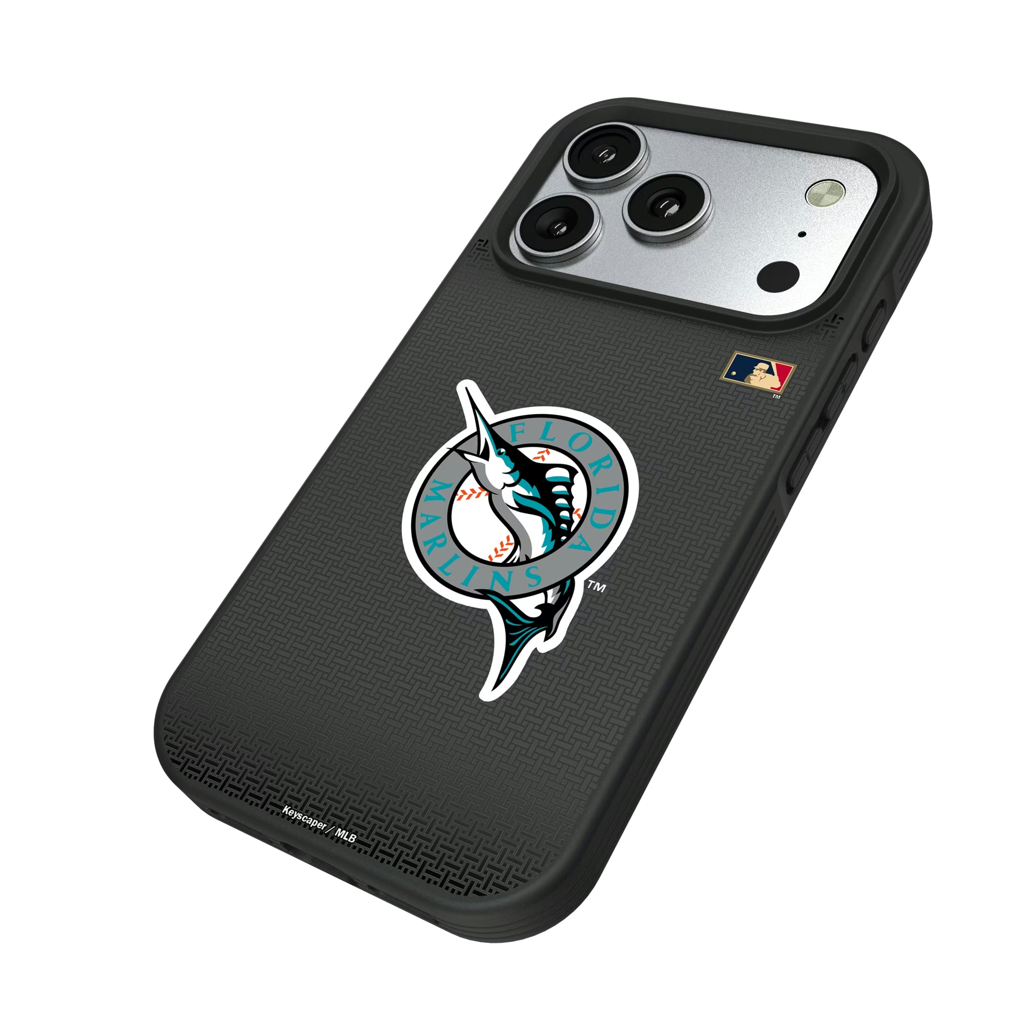 Miami Marlins 1993-2011 - Cooperstown Collection Linen iPhone Bump Phone Case for Apple iPhone - Isometric View#Device_iPhone 17 Pro