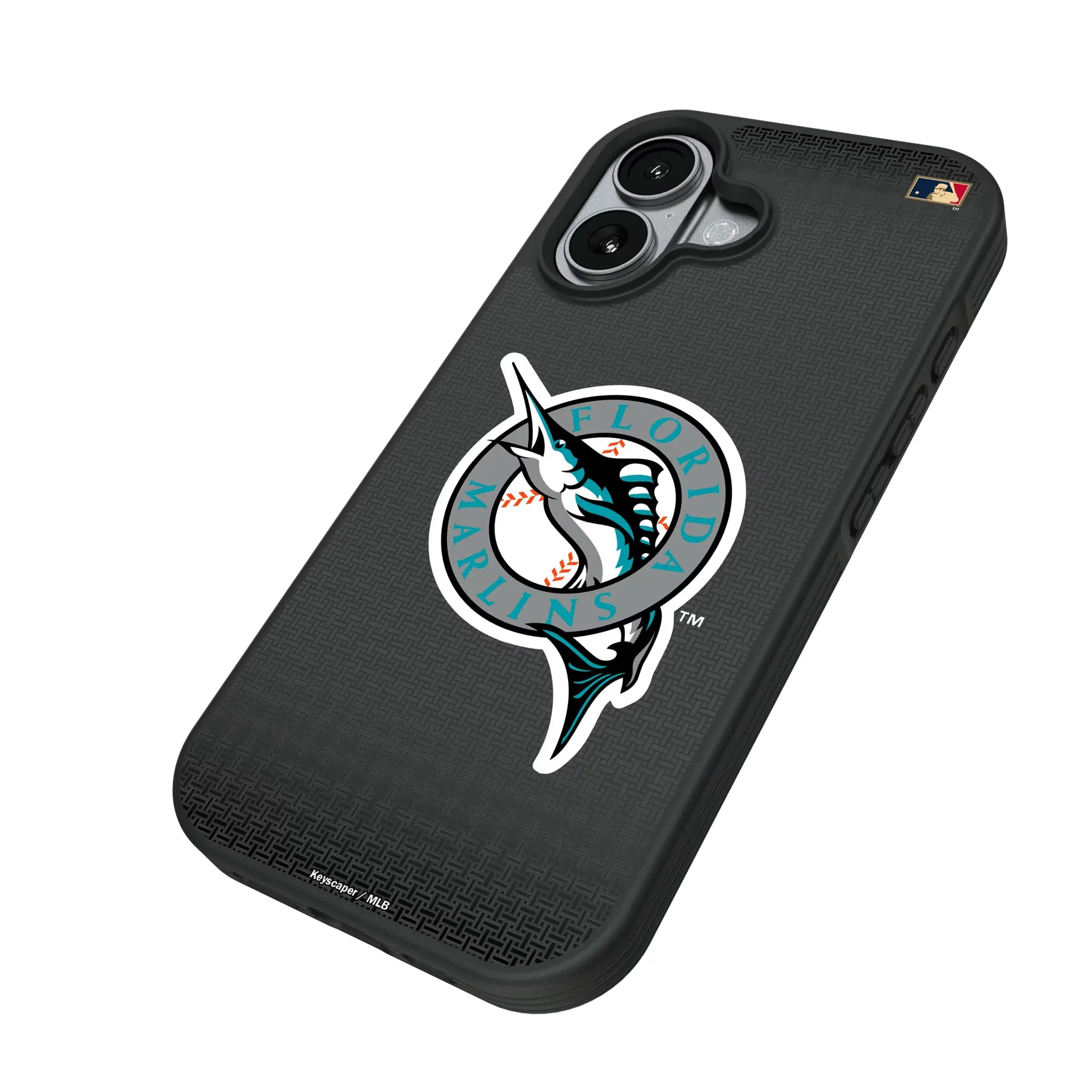 Miami Marlins 1993-2011 - Cooperstown Collection Linen iPhone Bump Phone Case for Apple iPhone - Isometric View#Device_iPhone 17