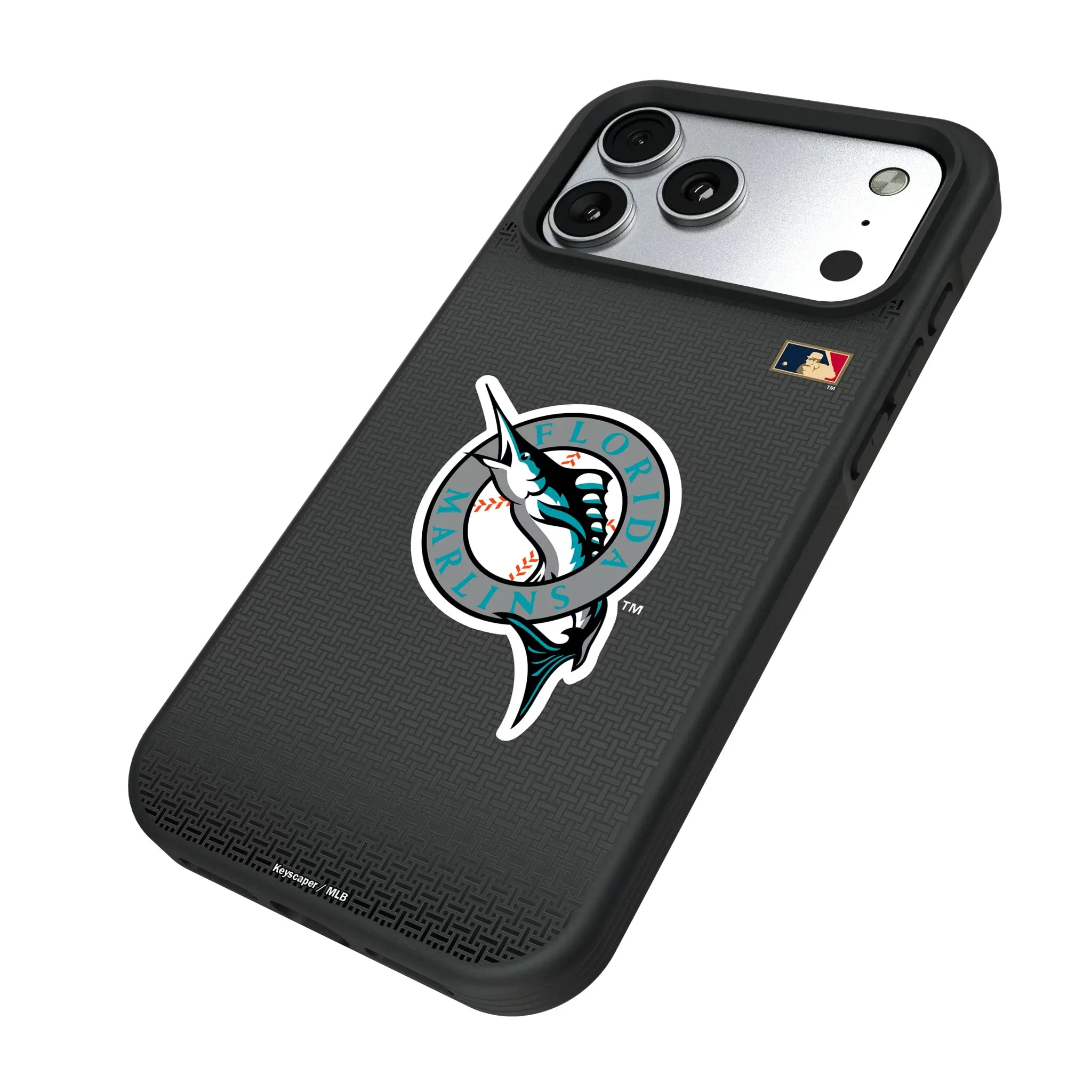 Miami Marlins 1993-2011 - Cooperstown Collection Linen iPhone Bump Phone Case for Apple iPhone - Isometric View#Device_iPhone 17 Pro Max