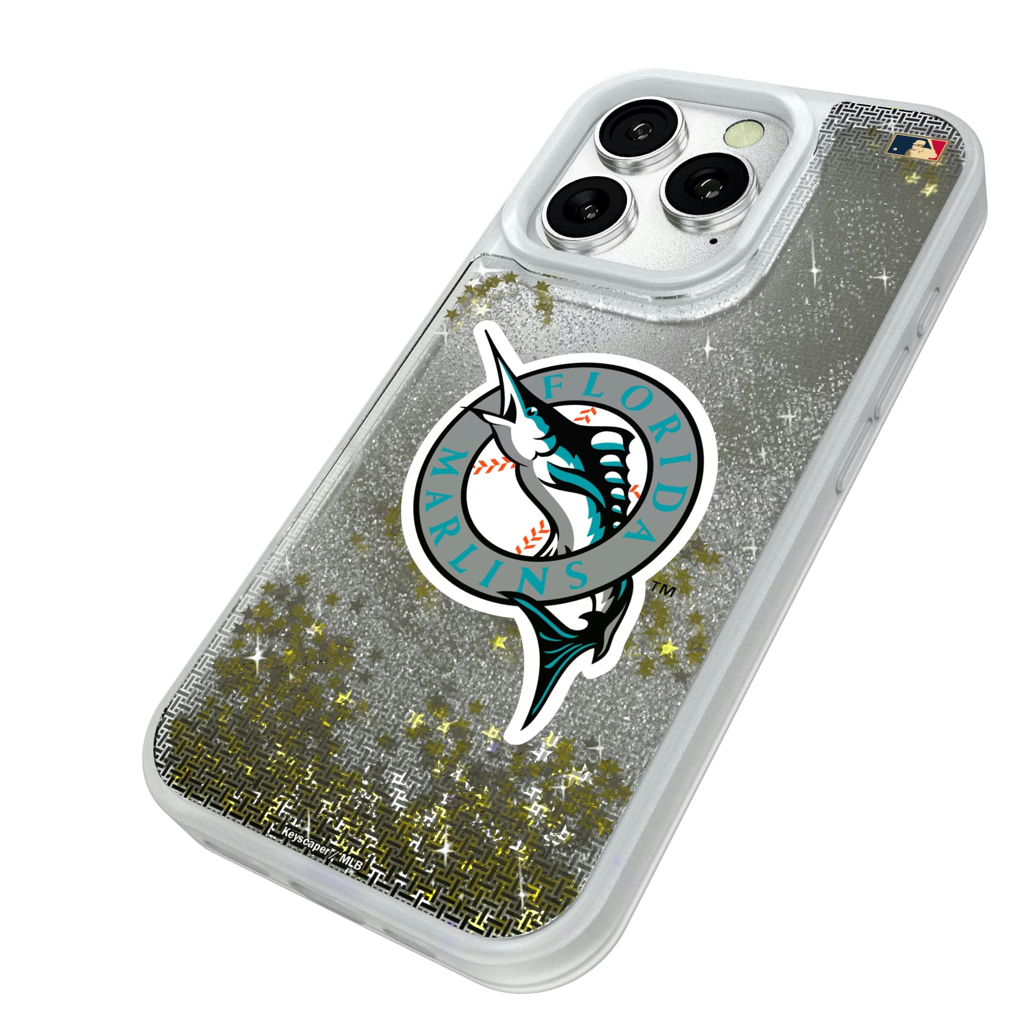 Miami Marlins 1993-2011 - Cooperstown Collection Linen iPhone Glitter Phone Case for Apple iPhone - Isometric View#Device_iPhone 16 Pro