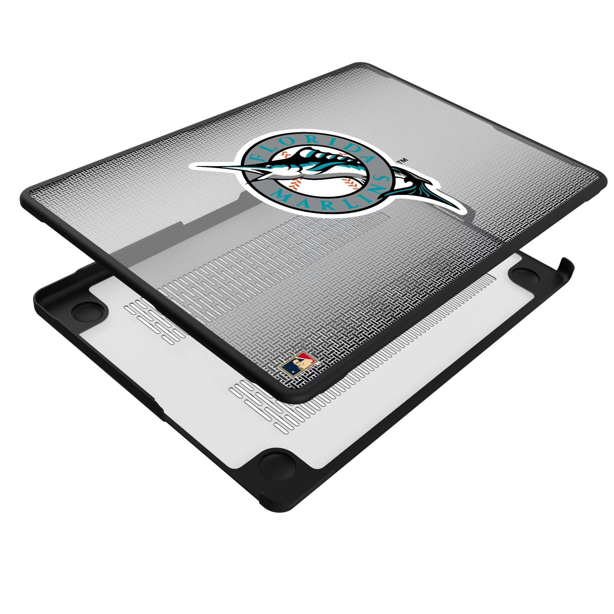 Miami Marlins 1993-2011 - Cooperstown Collection Linen MacBook Laptop Case for Apple MacBook - Isometric View#Device_MacBook Pro (14-inch, 2021) / MacBook Pro (14-inch, 2023) / MacBook Pro (14-inch, 2024)