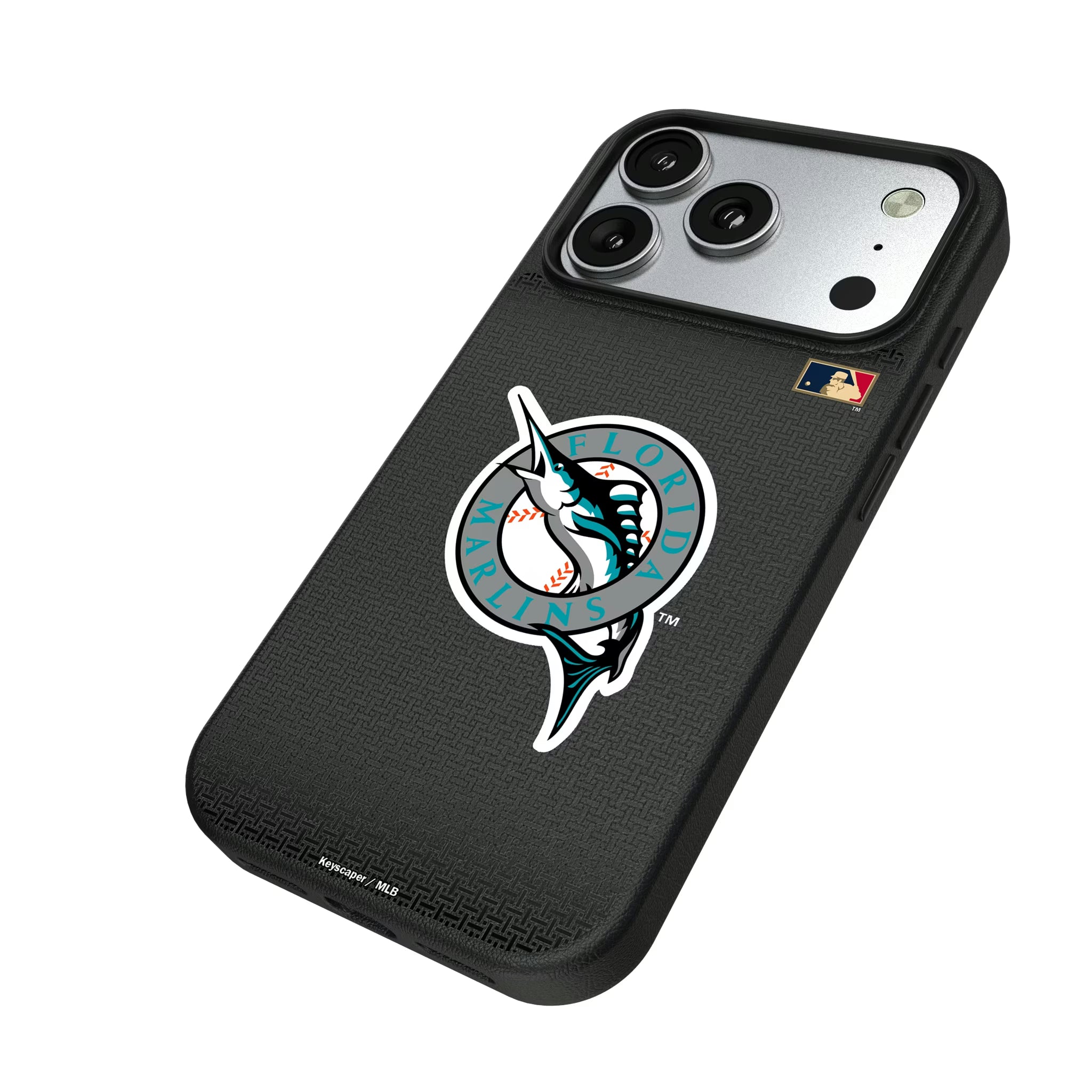 Miami Marlins 1993-2011 - Cooperstown Collection Linen iPhone MagSafe Compatible Phone Case for Apple iPhone - Isometric View#Device_iPhone 17 Pro