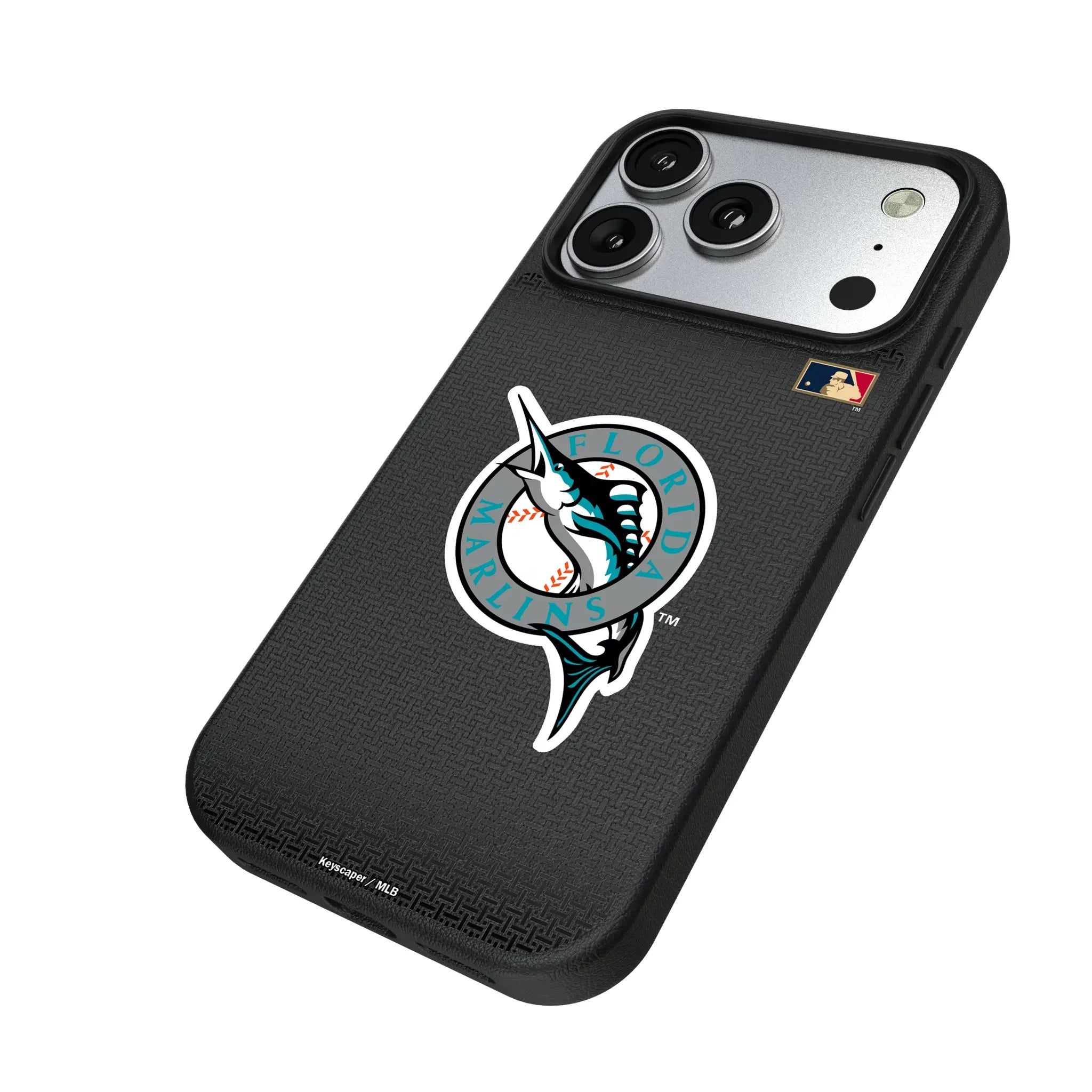 Miami Marlins 1993-2011 - Cooperstown Collection Linen iPhone MagSafe Compatible Phone Case for Apple iPhone - Isometric View#Device_iPhone 17 Pro