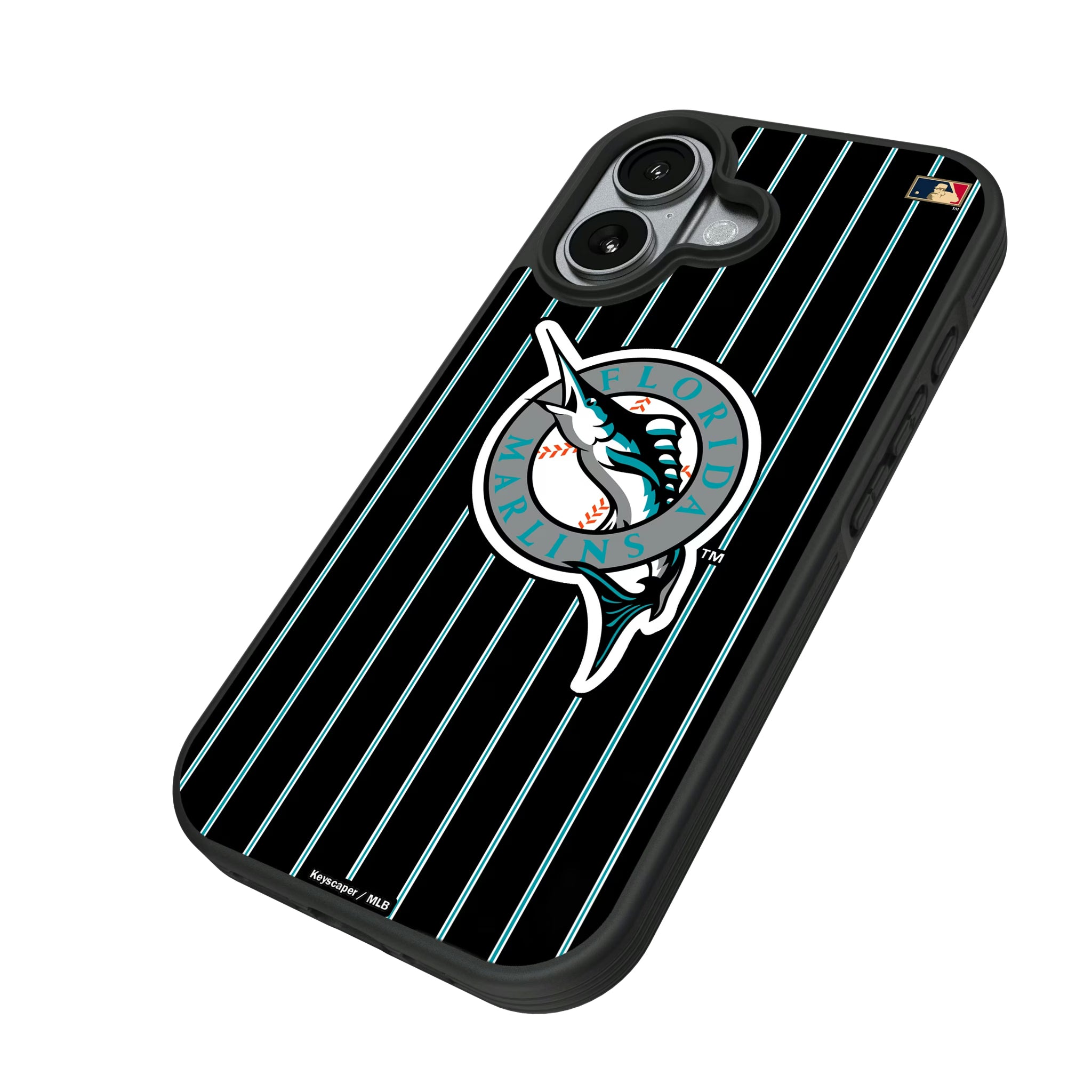 Miami Marlins 1993-2011 - Cooperstown Collection Pinstripe iPhone Bump Phone Case for Apple iPhone - Isometric View#Device_iPhone 17