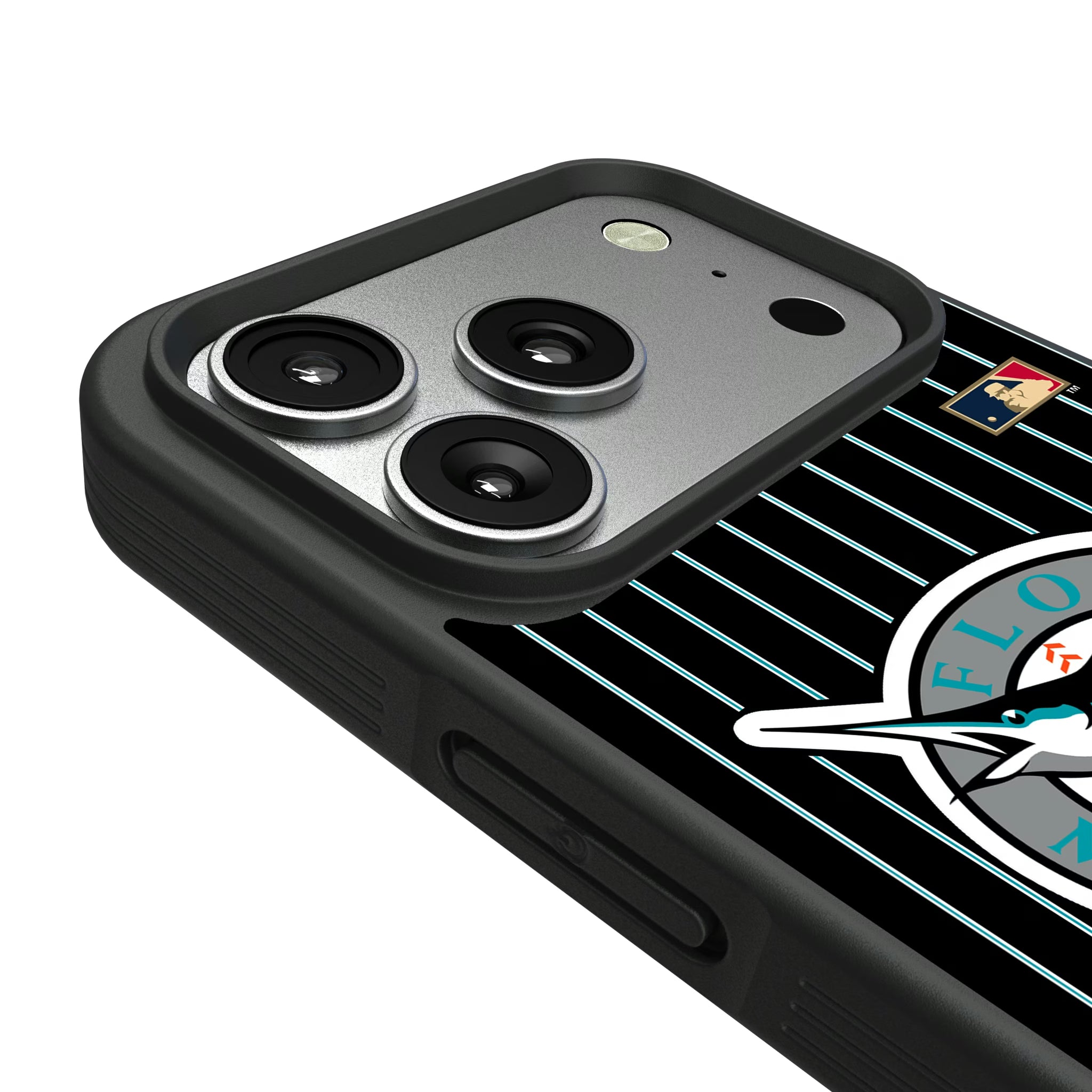 Miami Marlins 1993-2011 - Cooperstown Collection Pinstripe iPhone Bump Phone Case for Apple iPhone - Detail#Device_iPhone 17 Pro