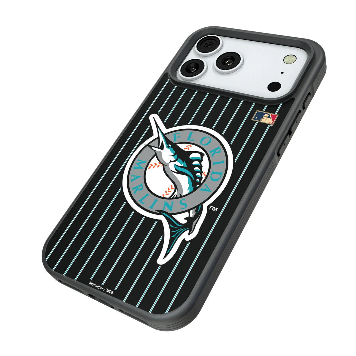 Miami Marlins 1993-2011 - Cooperstown Collection Pinstripe iPhone Bump Phone Case for Apple iPhone - Isometric View#Device_iPhone 18 Pro Max