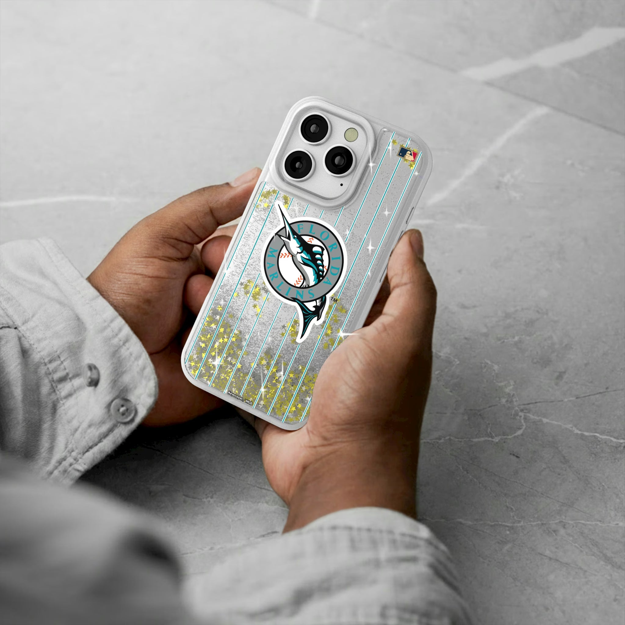 Miami Marlins 1993-2011 - Cooperstown Collection Pinstripe iPhone Glitter Phone Case for Apple iPhone - Lifestyle#Device_iPhone 16 Pro