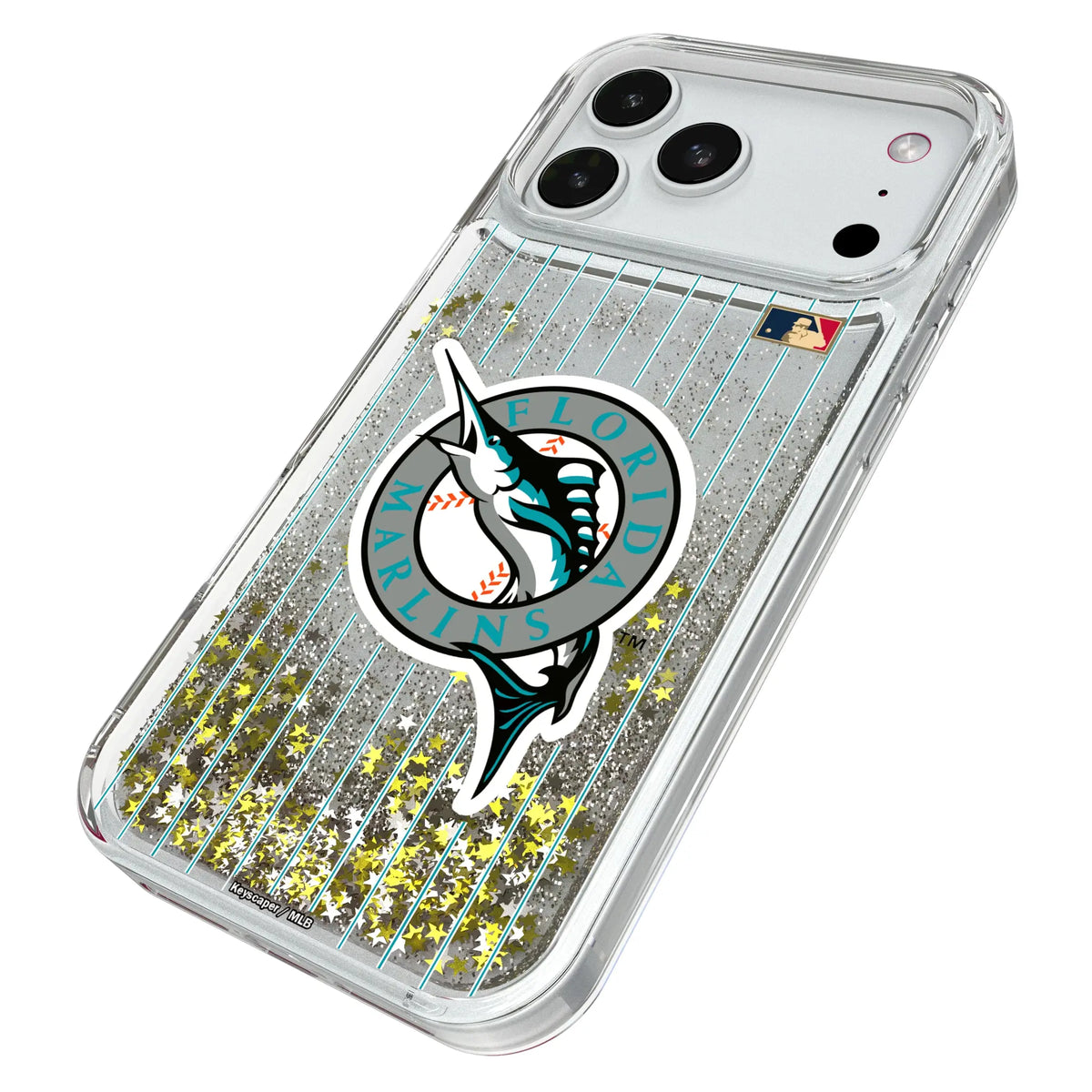 Miami Marlins 1993-2011 - Cooperstown Collection Pinstripe iPhone Glitter Phone Case for Apple iPhone - Isometric View#Device_iPhone 18 Pro Max