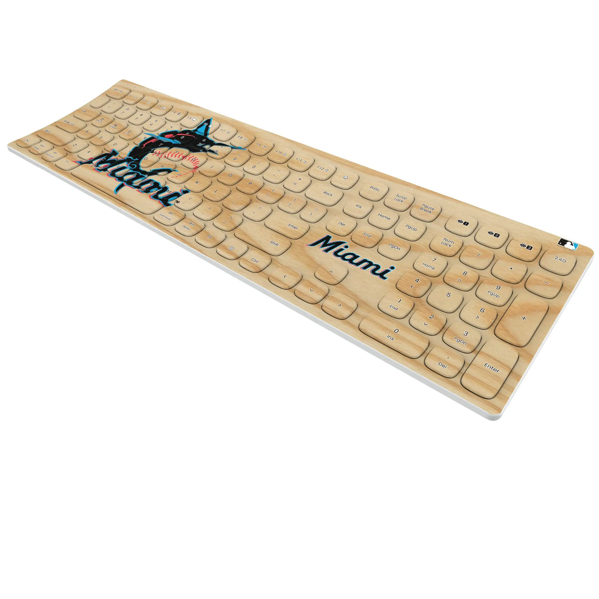 Miami Marlins Baseball Bat KKB605 Curved Wireless Keyboard - Isometric View