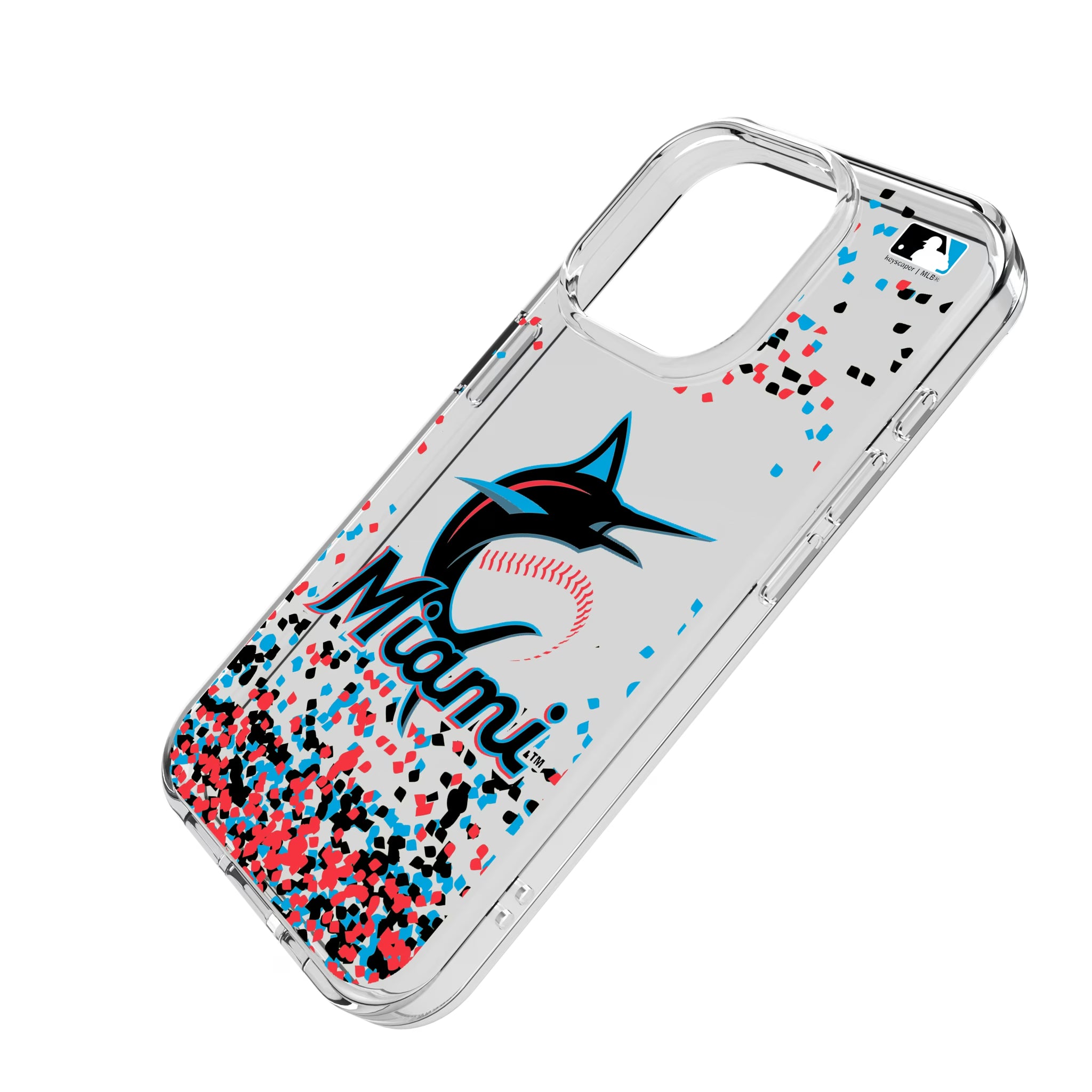 Miami Marlins Confetti iPhone Clear Phone Case for Apple iPhone - Isometric View