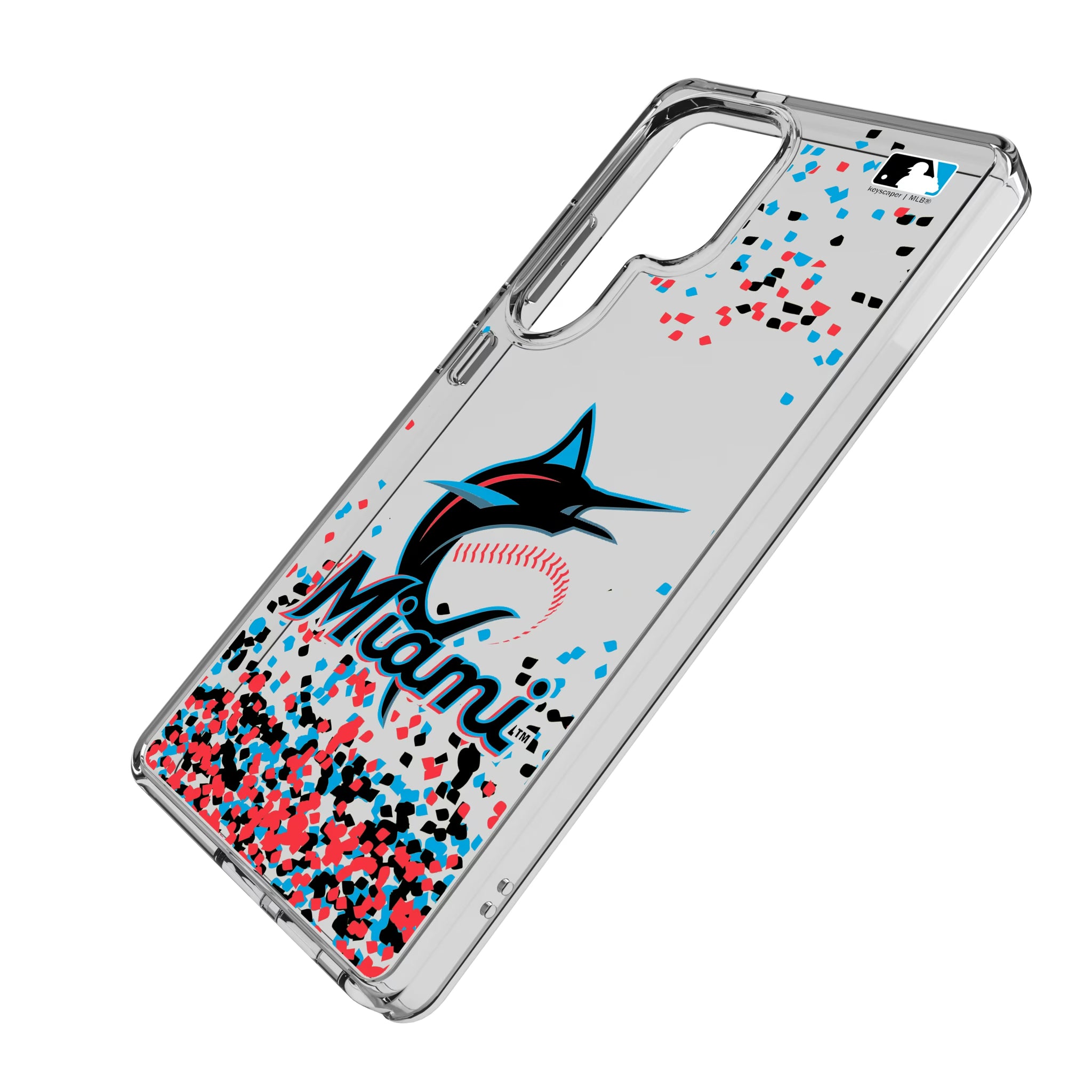 Miami Marlins Confetti Galaxy Clear Phone Case for Samsung Galaxy - Isometric View