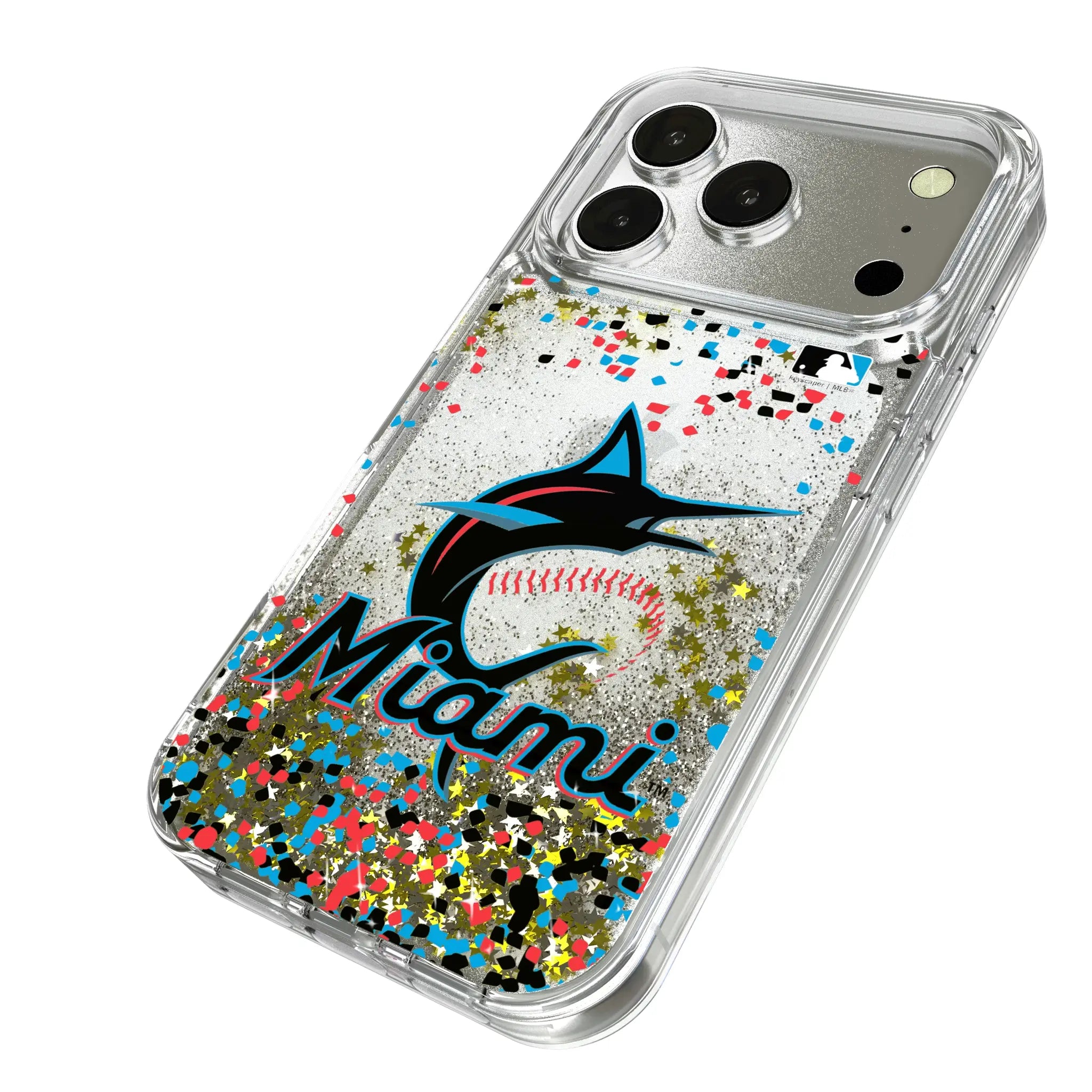 Miami Marlins Confetti iPhone Glitter Phone Case for Apple iPhone - Isometric View