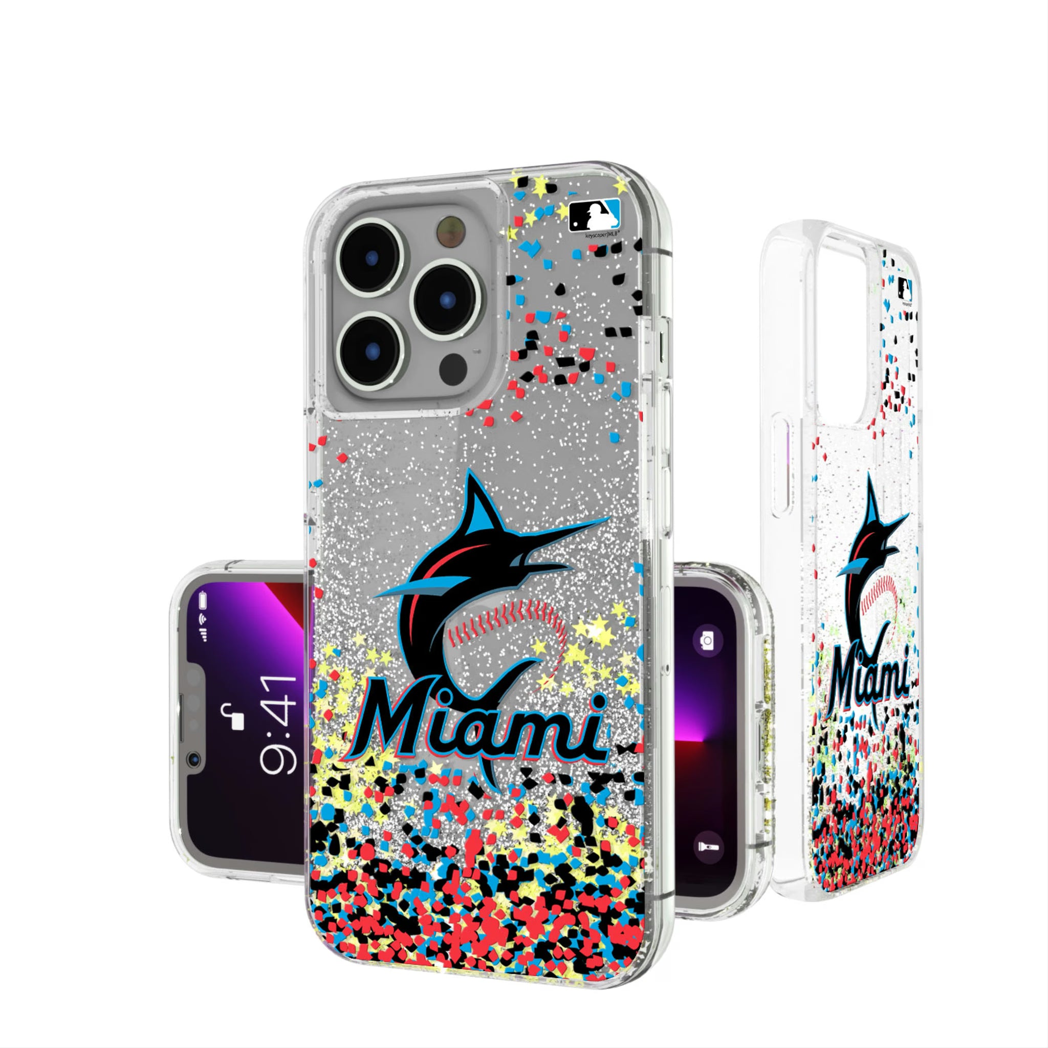 Miami Marlins Confetti iPhone Glitter Phone Case for Apple iPhone