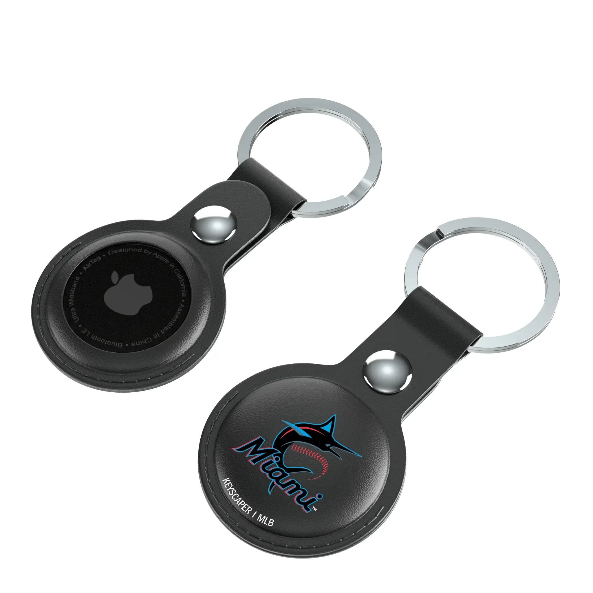 Miami Marlins Insignia AirTag Black Airtag Holder 2-Pack - Isometric View