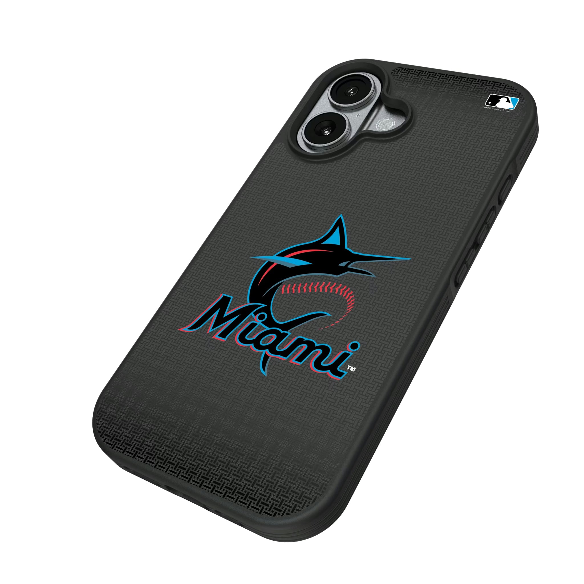 Miami Marlins Linen iPhone Bump Phone Case for Apple iPhone - Isometric View#Device_iPhone 17