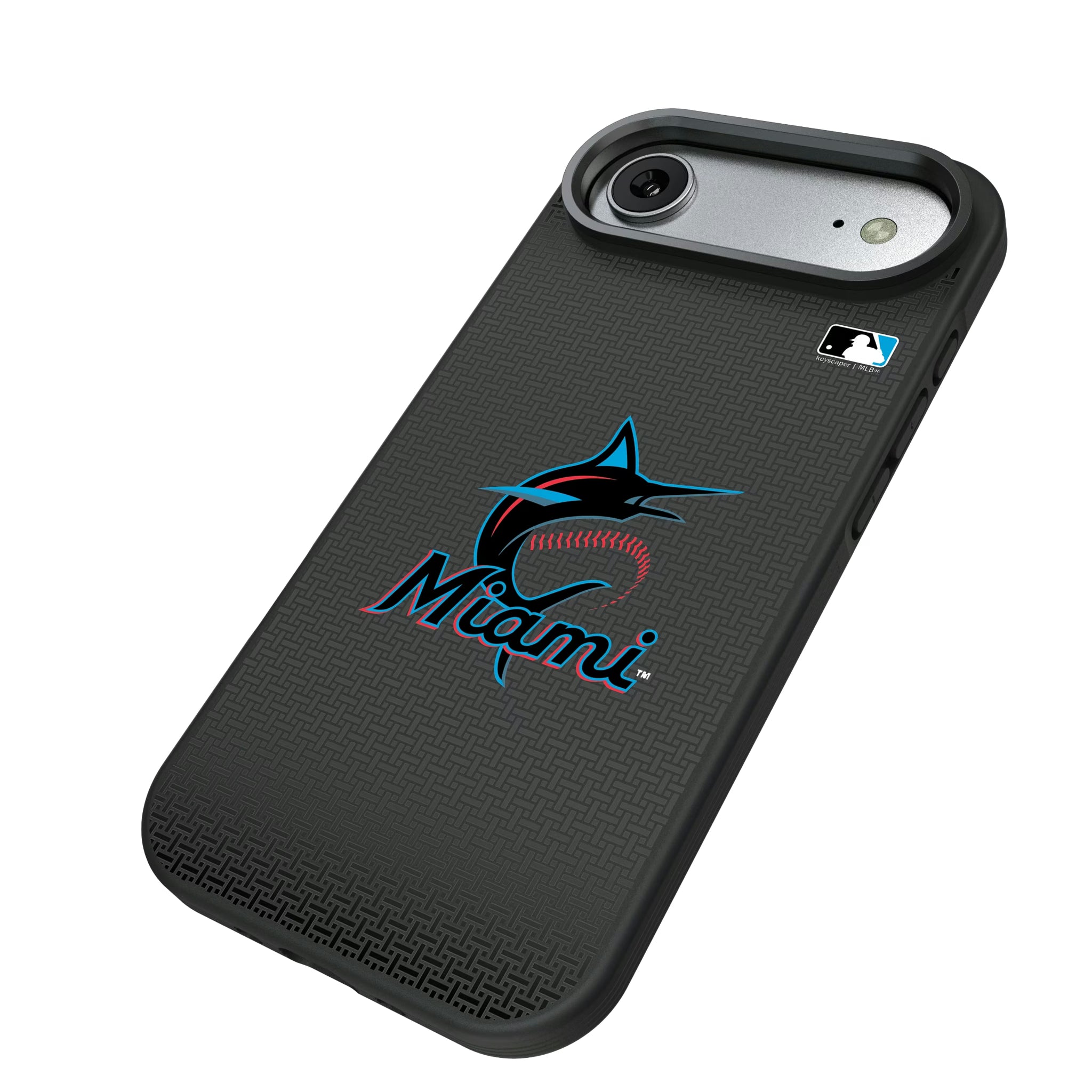Miami Marlins Linen iPhone Bump Phone Case for Apple iPhone - Isometric View#Device_iPhone Air