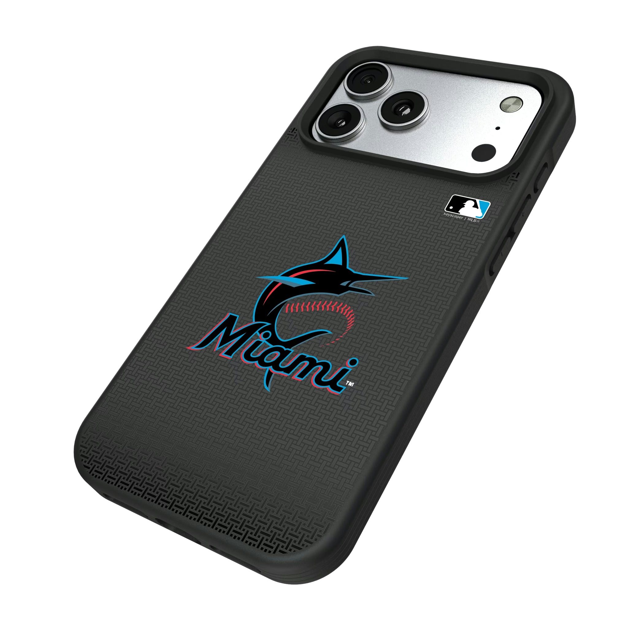 Miami Marlins Linen iPhone Bump Phone Case for Apple iPhone - Isometric View#Device_iPhone 17 Pro Max