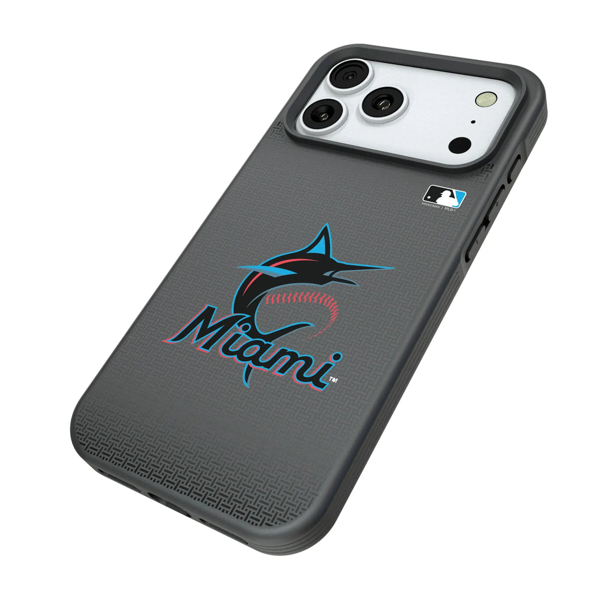 Miami Marlins Linen iPhone Bump Phone Case for Apple iPhone - Isometric View#Device_iPhone 18 Pro Max