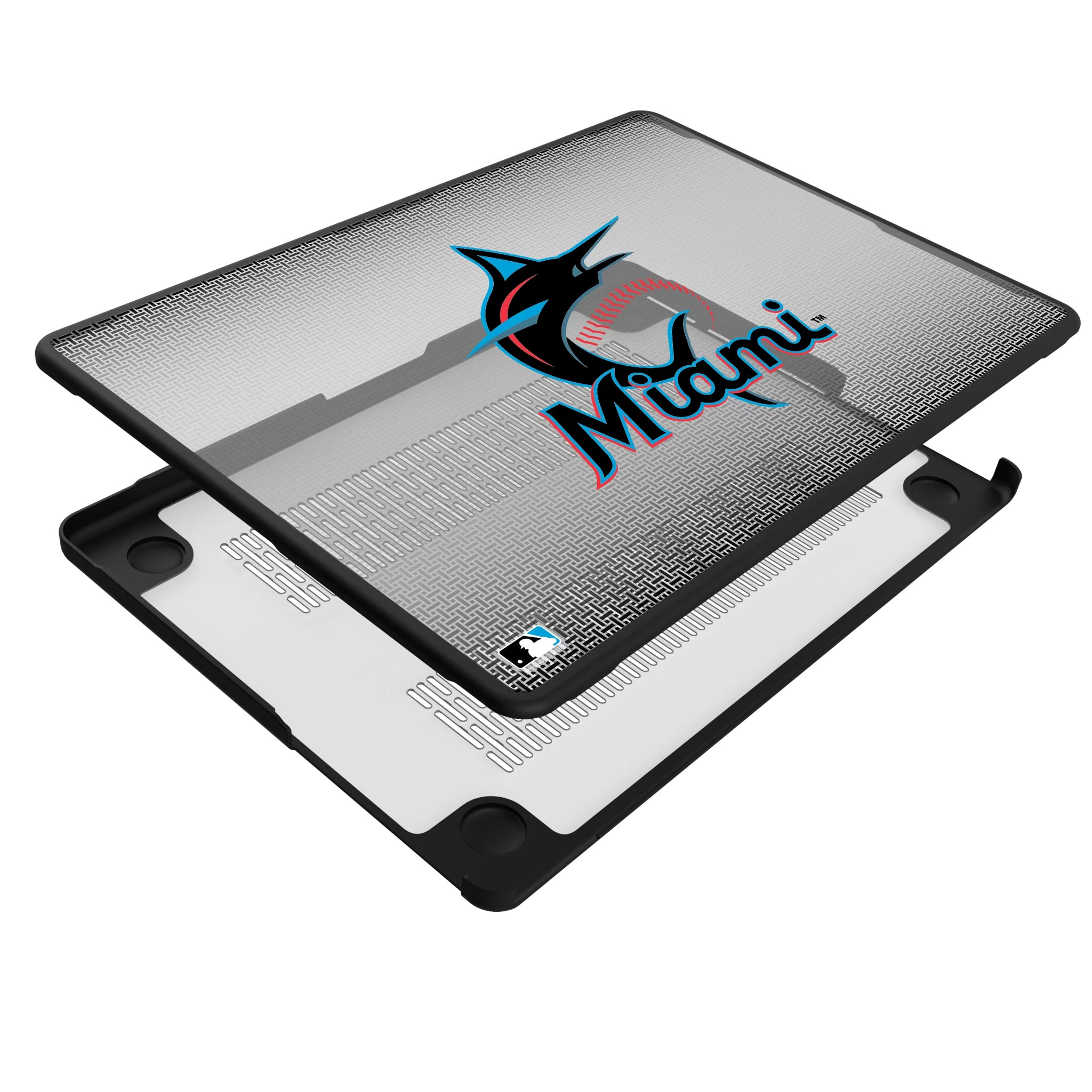 Miami Marlins Linen MacBook Laptop Case for Apple MacBook - Isometric View#Device_MacBook Pro (14-inch, 2021) / MacBook Pro (14-inch, 2023) / MacBook Pro (14-inch, 2024)