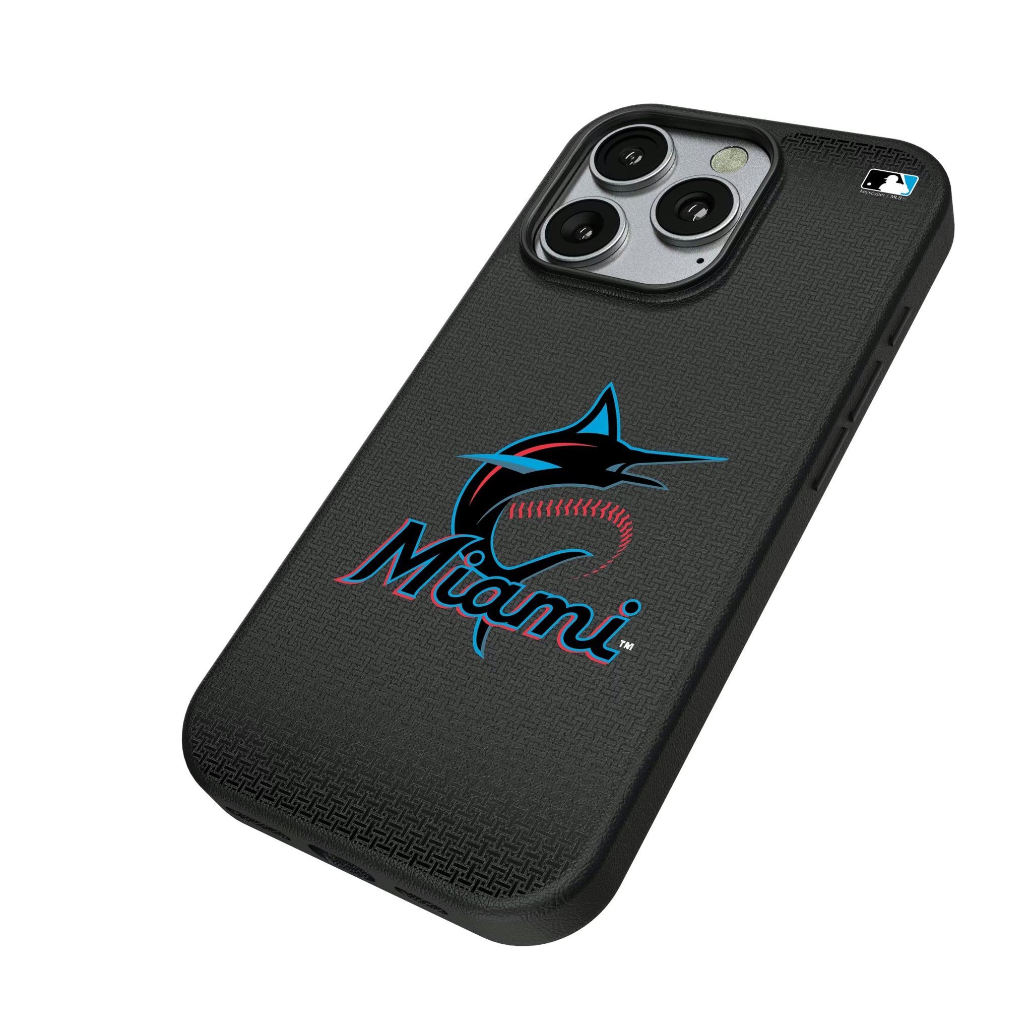 Miami Marlins Linen iPhone MagSafe Compatible Phone Case for Apple iPhone - Isometric View