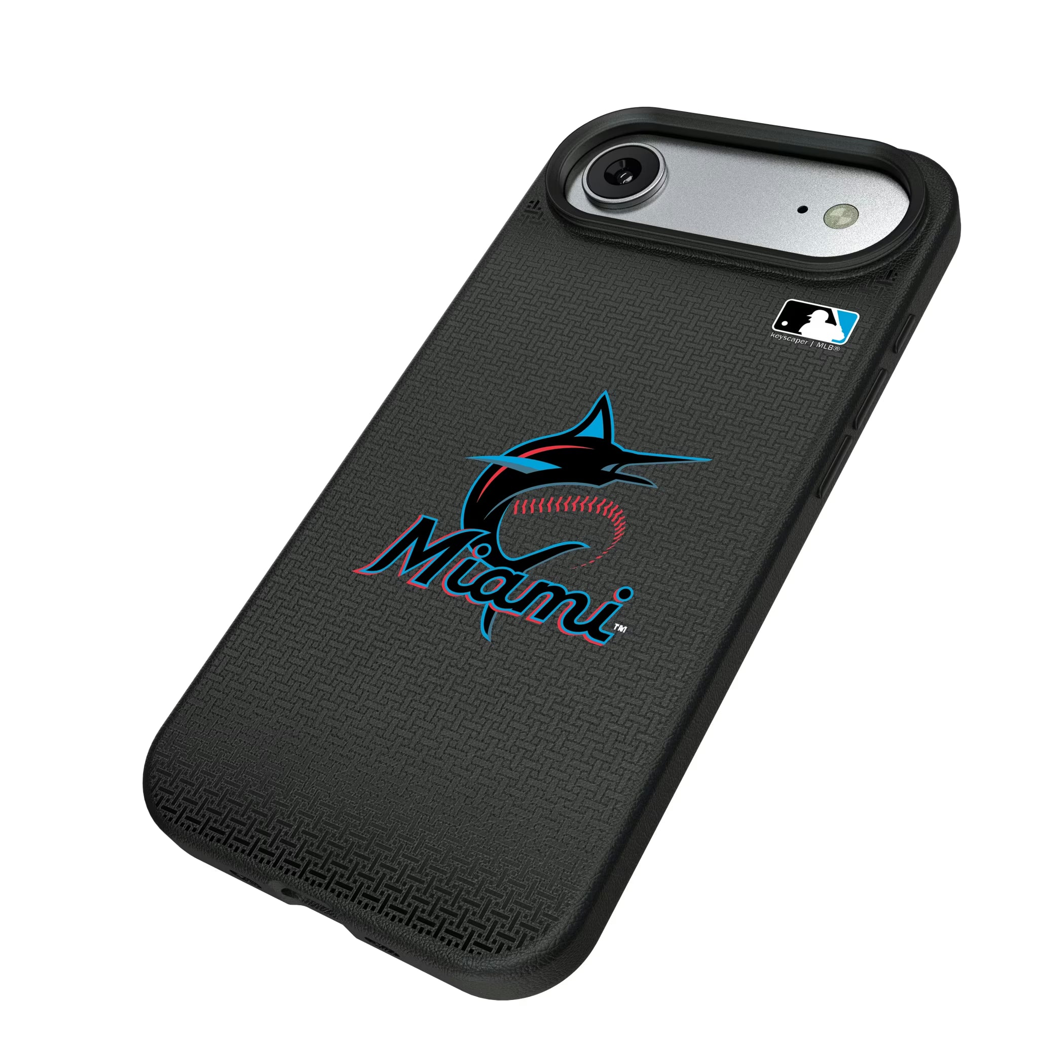Miami Marlins Linen iPhone MagSafe Compatible Phone Case for Apple iPhone - Isometric View#Device_iPhone Air