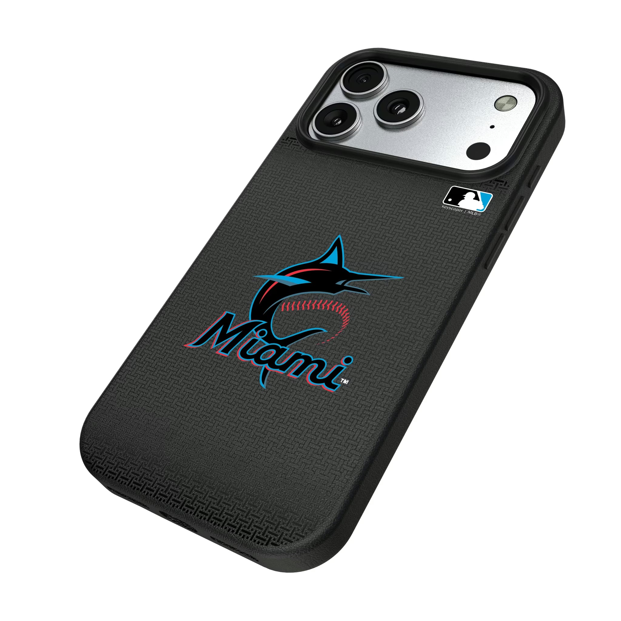 Miami Marlins Linen iPhone MagSafe Compatible Phone Case for Apple iPhone - Isometric View#Device_iPhone 17 Pro Max