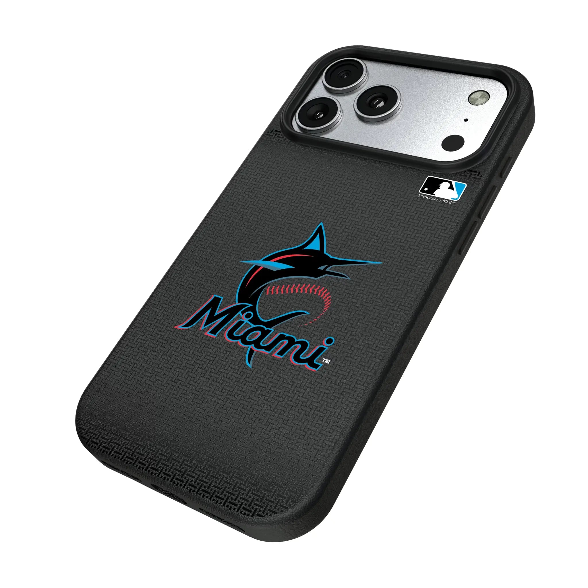 Miami Marlins Linen iPhone MagSafe Compatible Phone Case for Apple iPhone - Isometric View#Device_iPhone 17 Pro Max